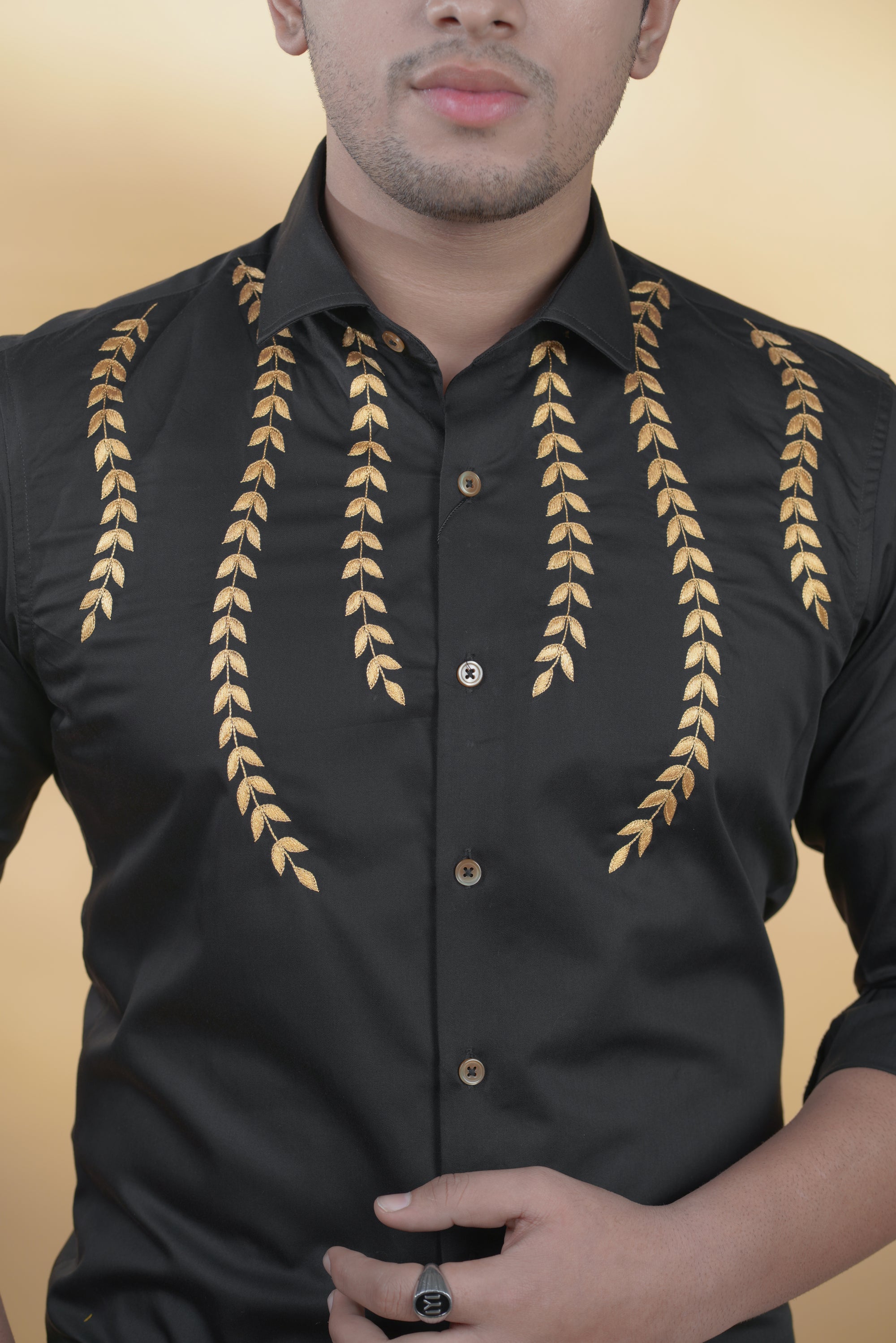 Black Shirt with Hand-Embroidery