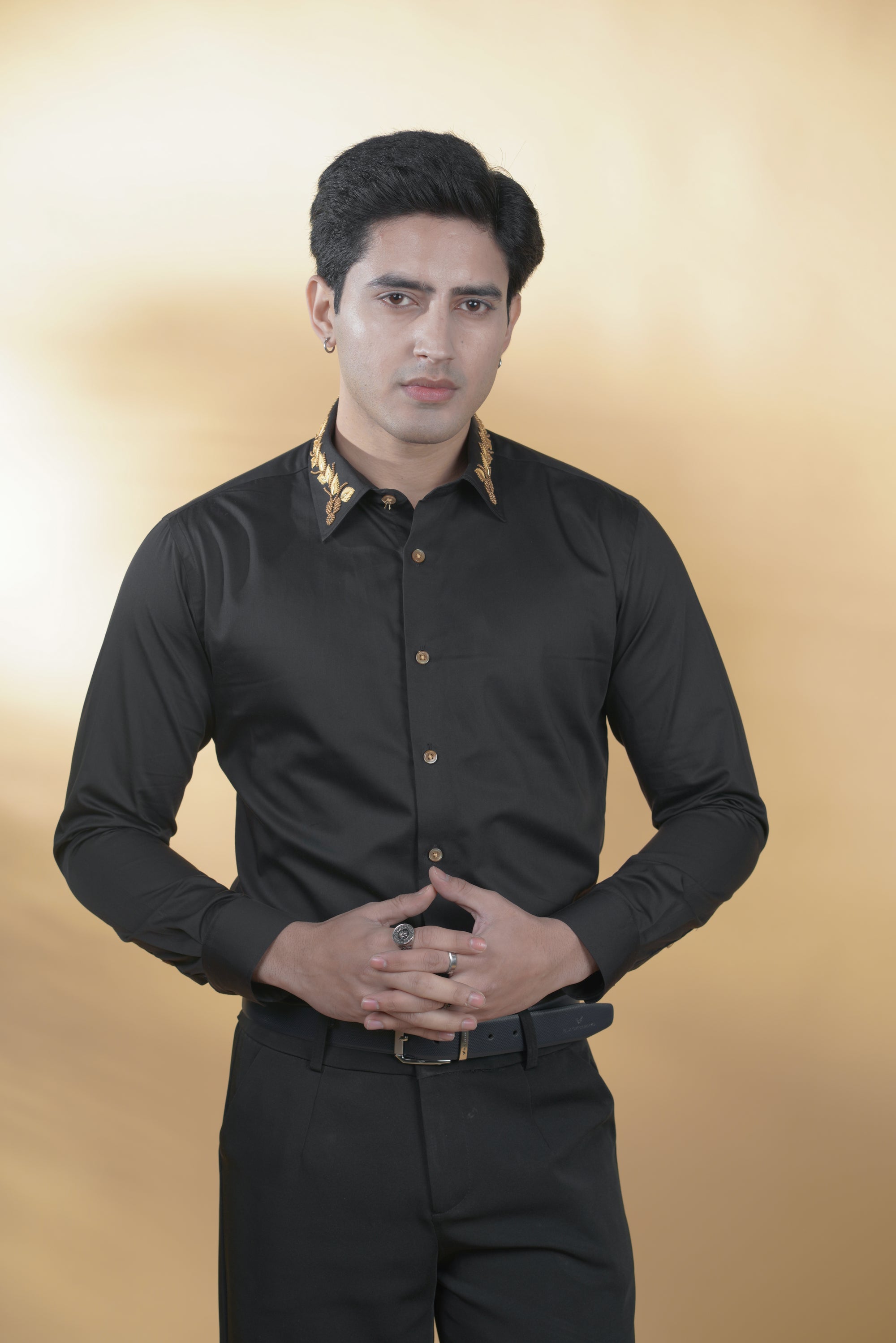 Black Shirt with Hand-Embroidery