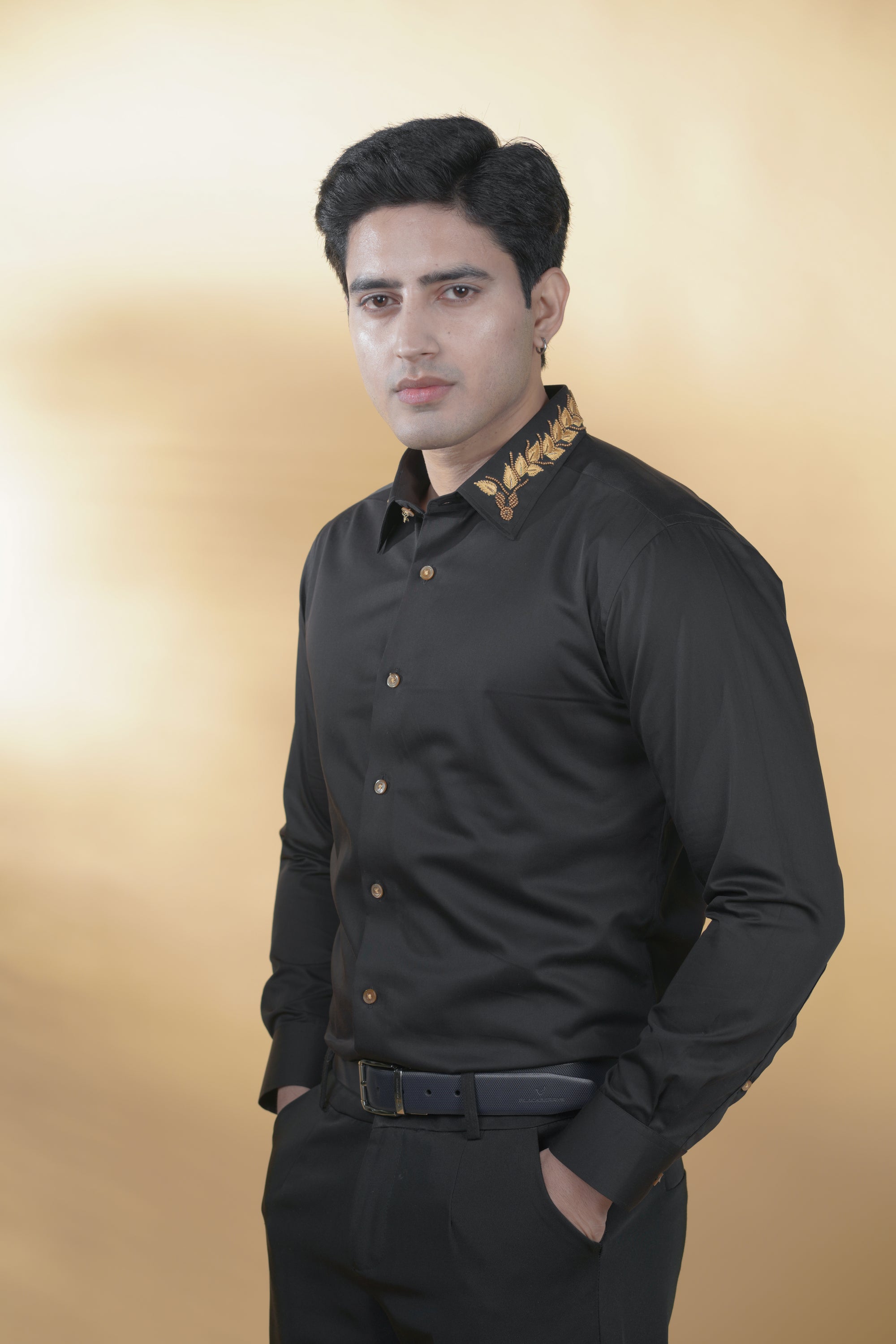Black Shirt with Hand-Embroidery