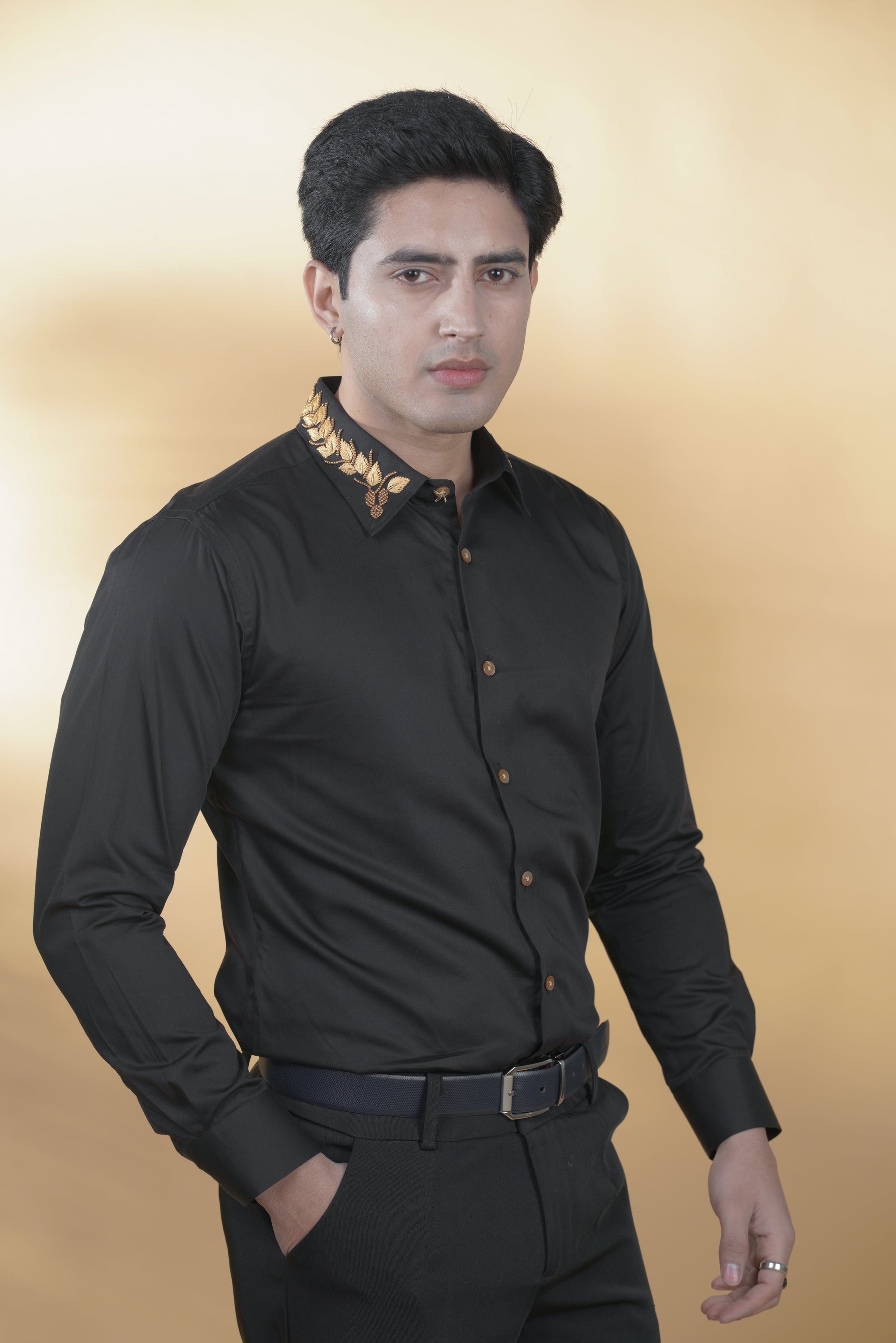 Black Shirt with Hand-Embroidery