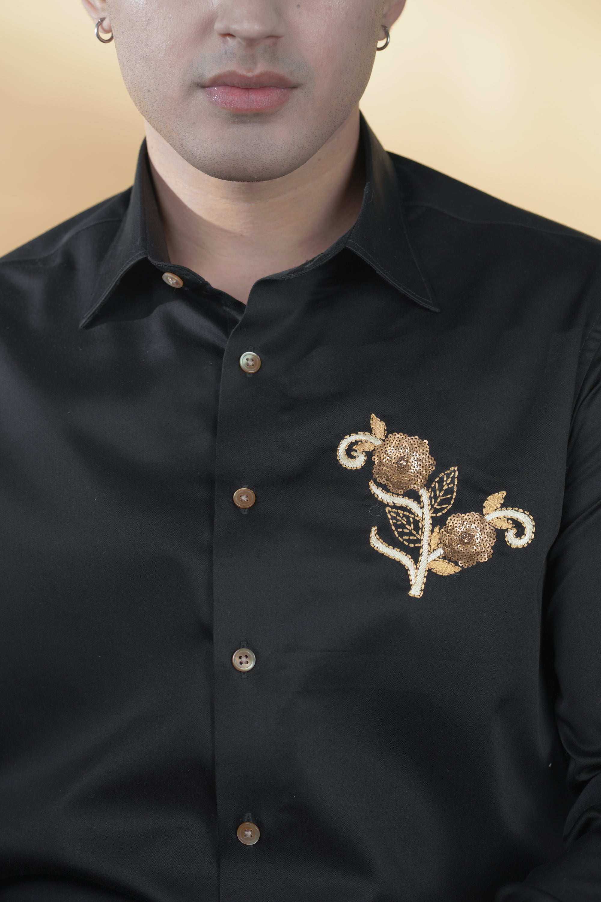 Black Shirt with Hand-Embroidery