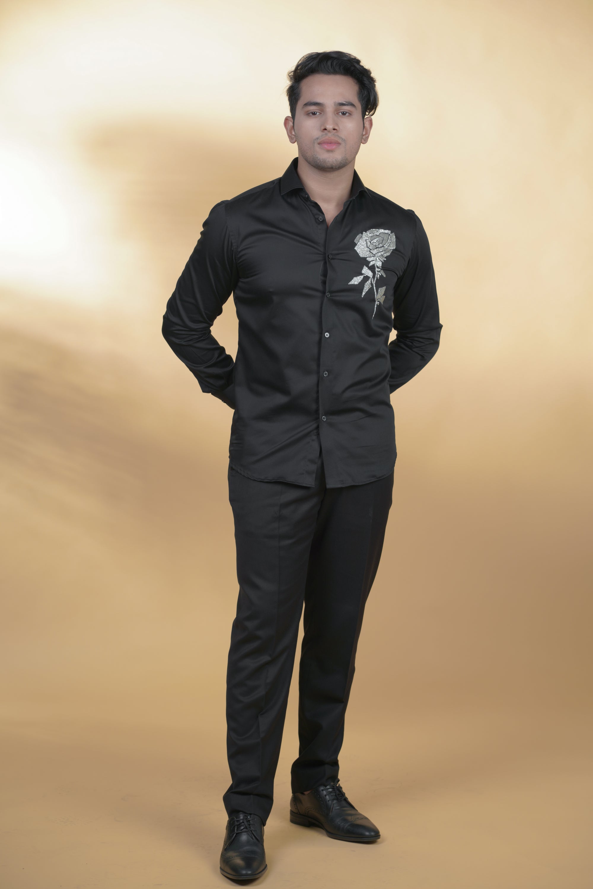 Black Shirt with Hand-Embroidery