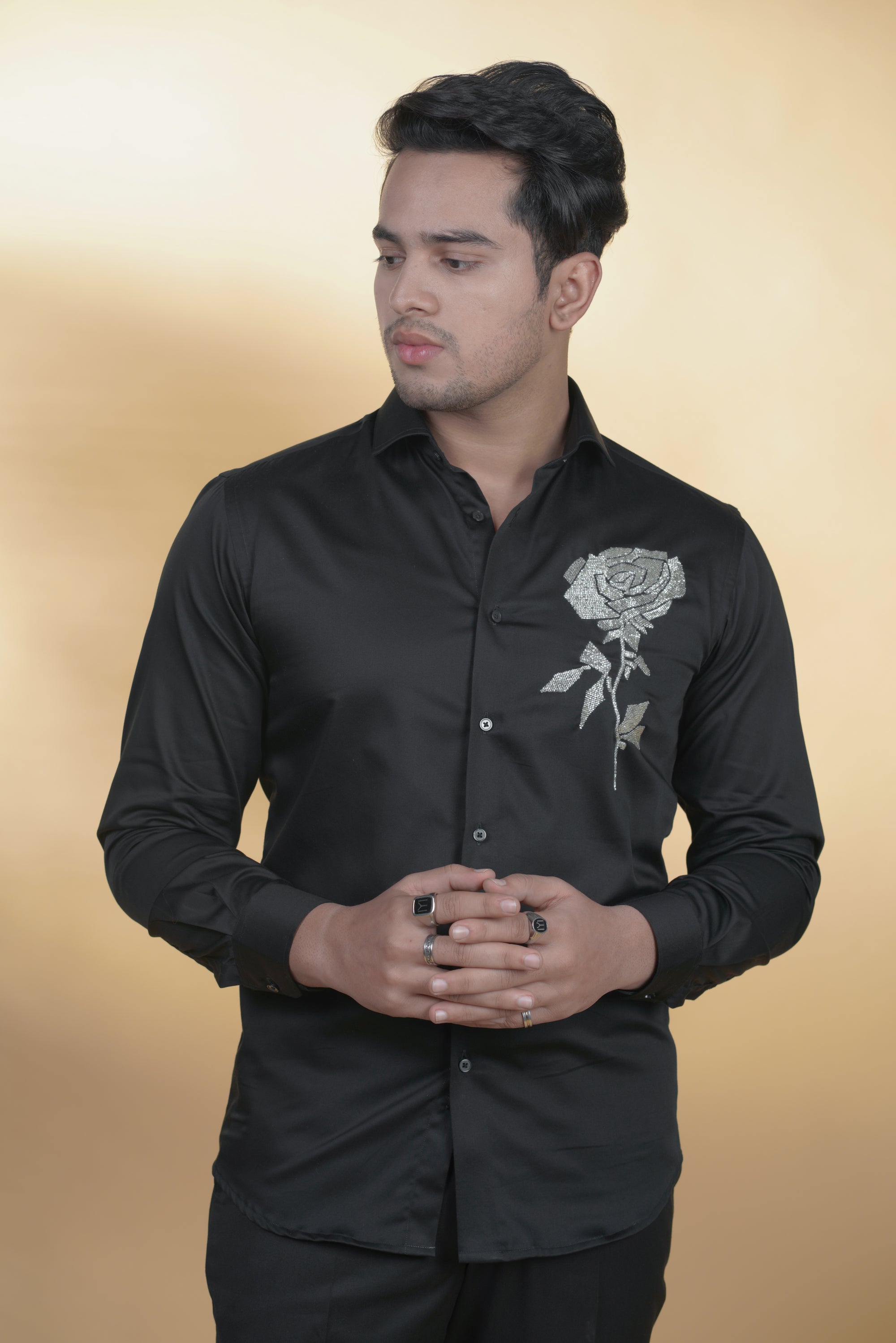 Black Shirt with Hand-Embroidery