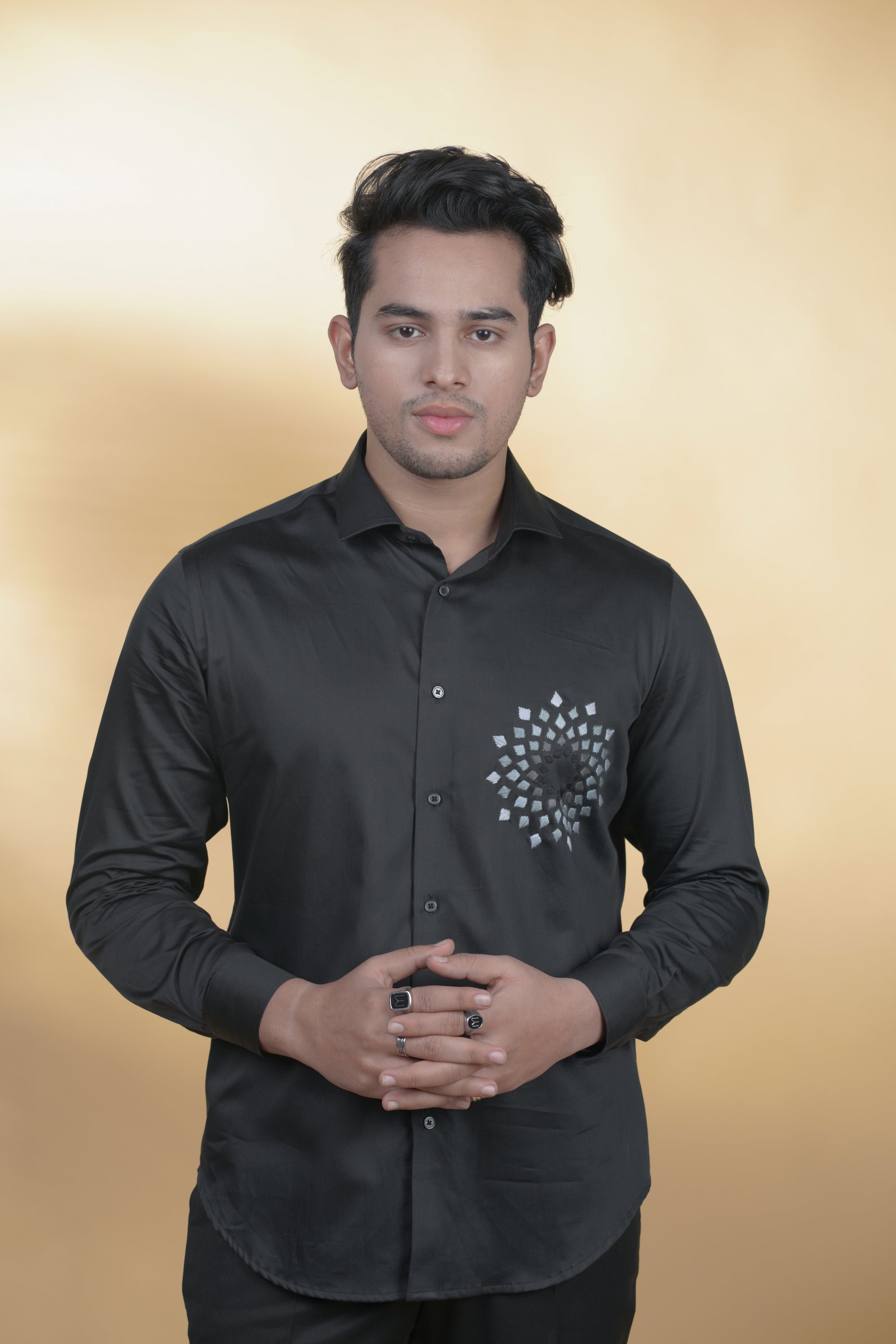 Black Shirt with Hand-Embroidery