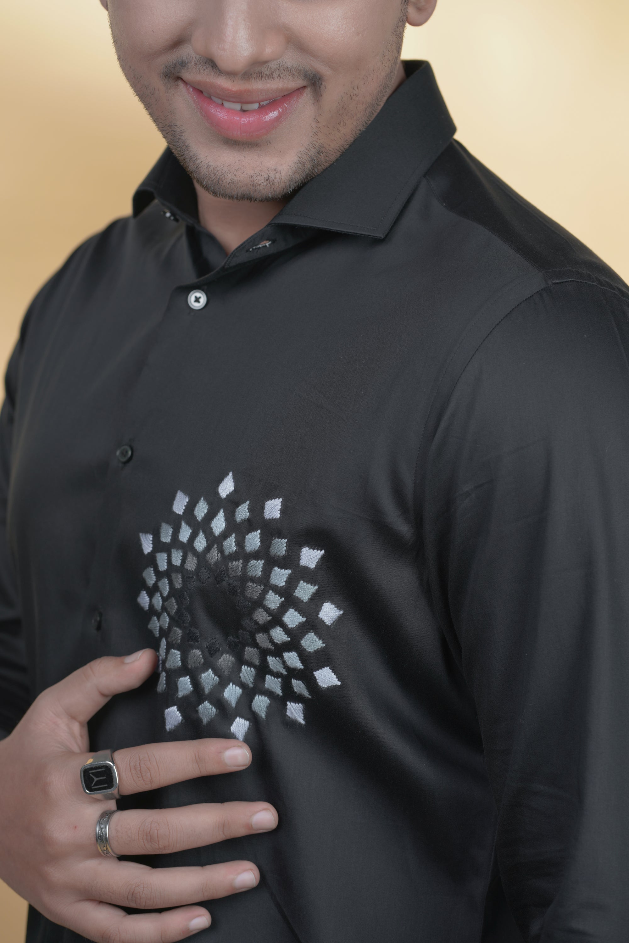 Black Shirt with Hand-Embroidery