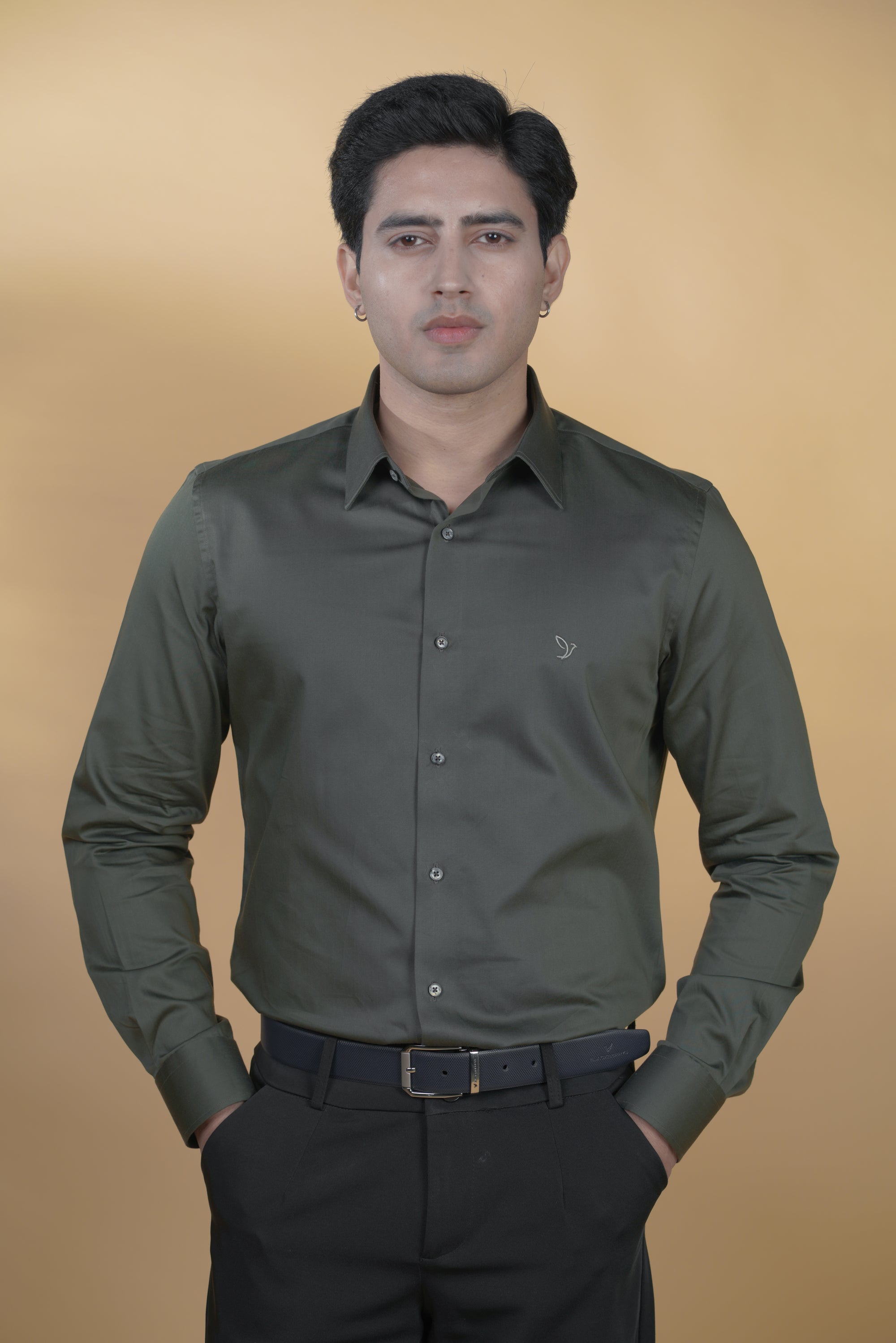 Olive Green Classic Shirt in Luxury Cotton