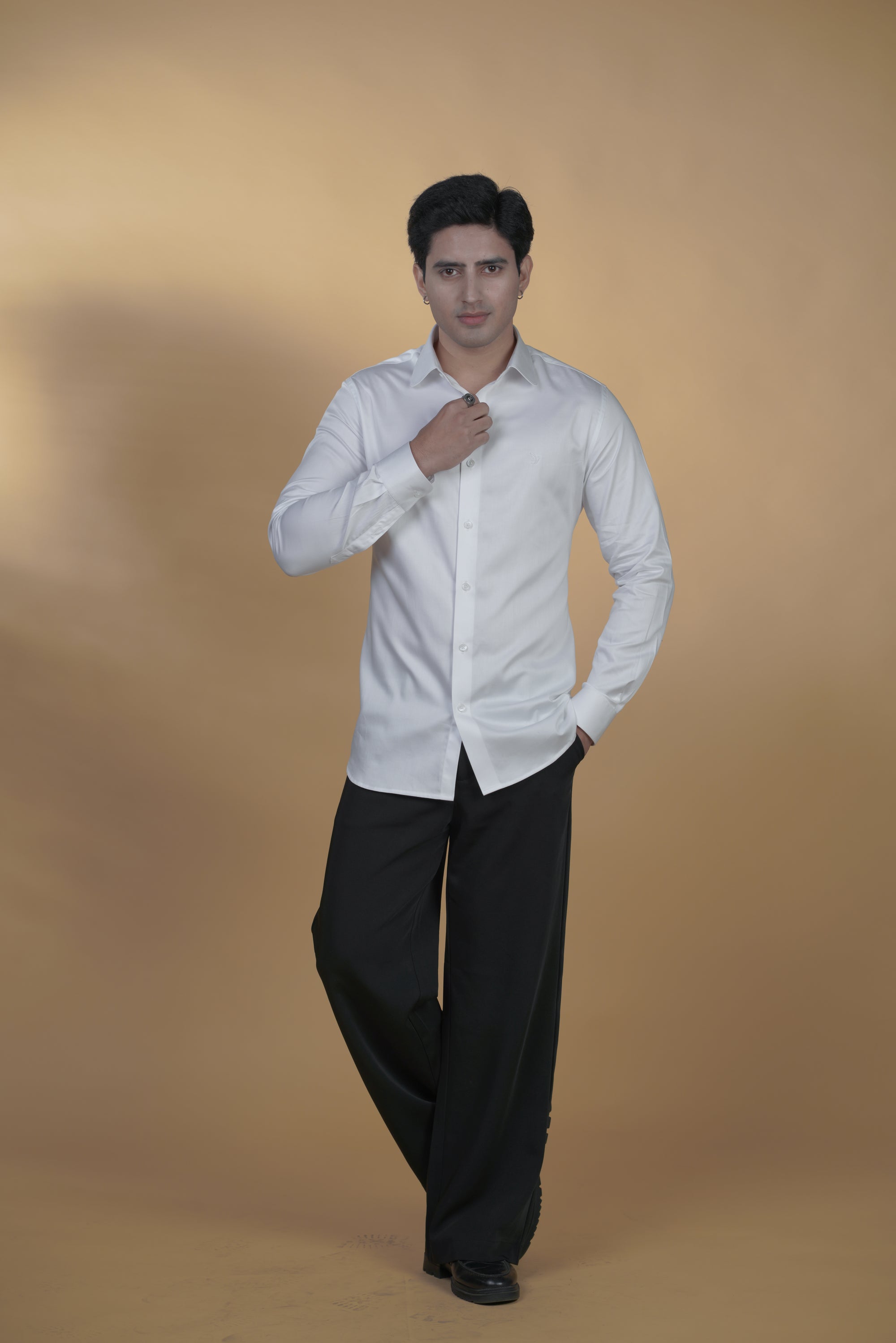 White Classic Rounded Collar Shirt in Luxury Cotton