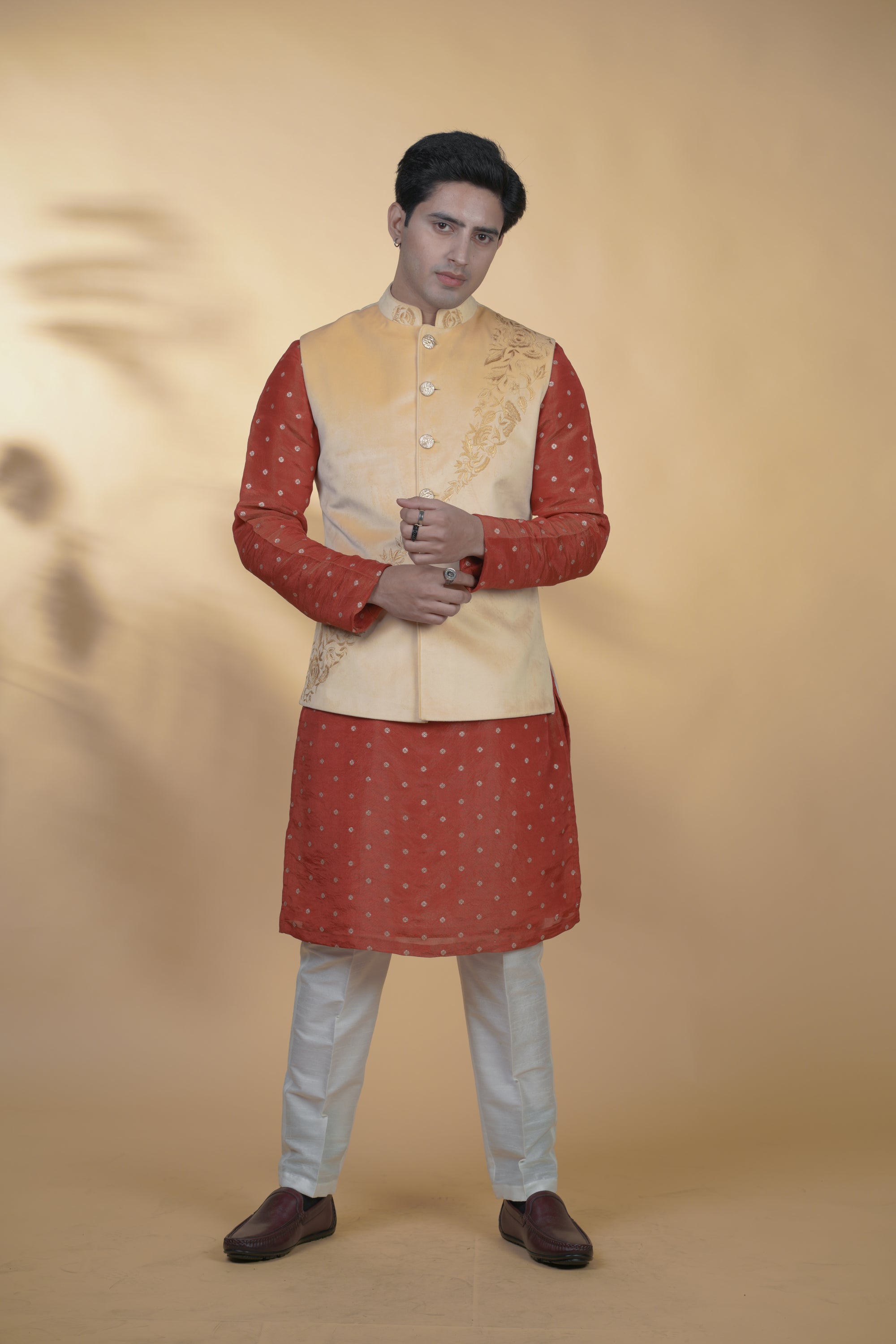 Yellow Velvet Hand Embroidered Bundi Jacket