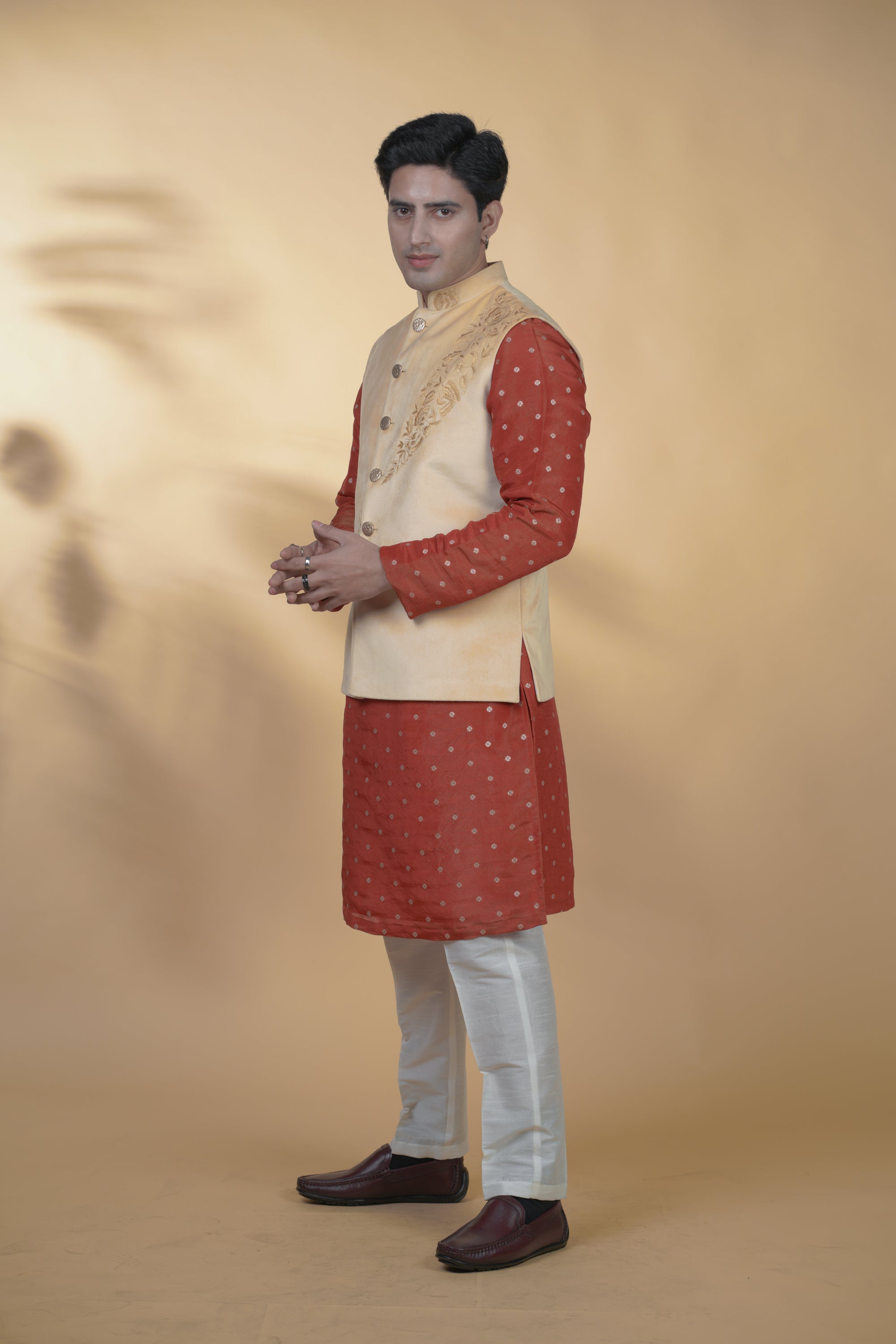 Yellow Velvet Hand Embroidered Bundi Jacket