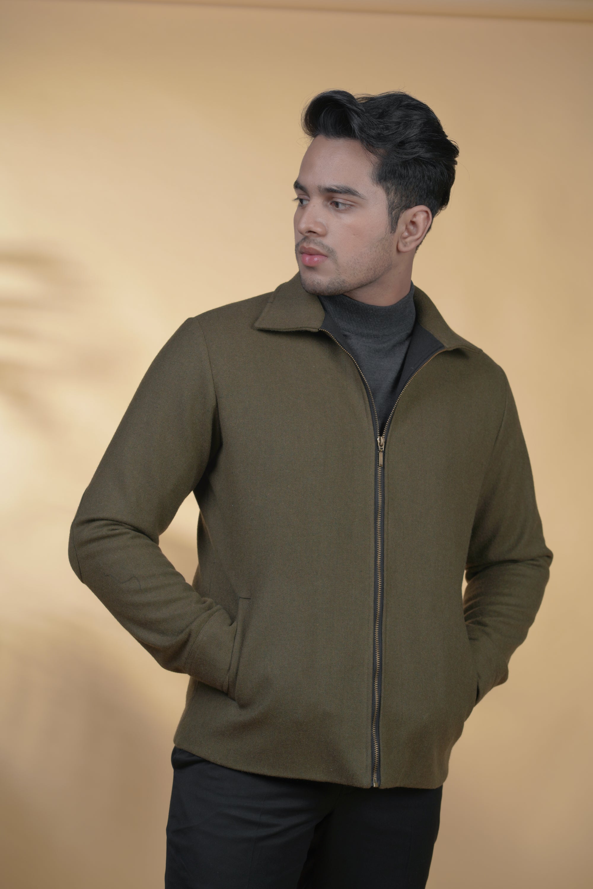 Mehandi Green Zipper Jacket