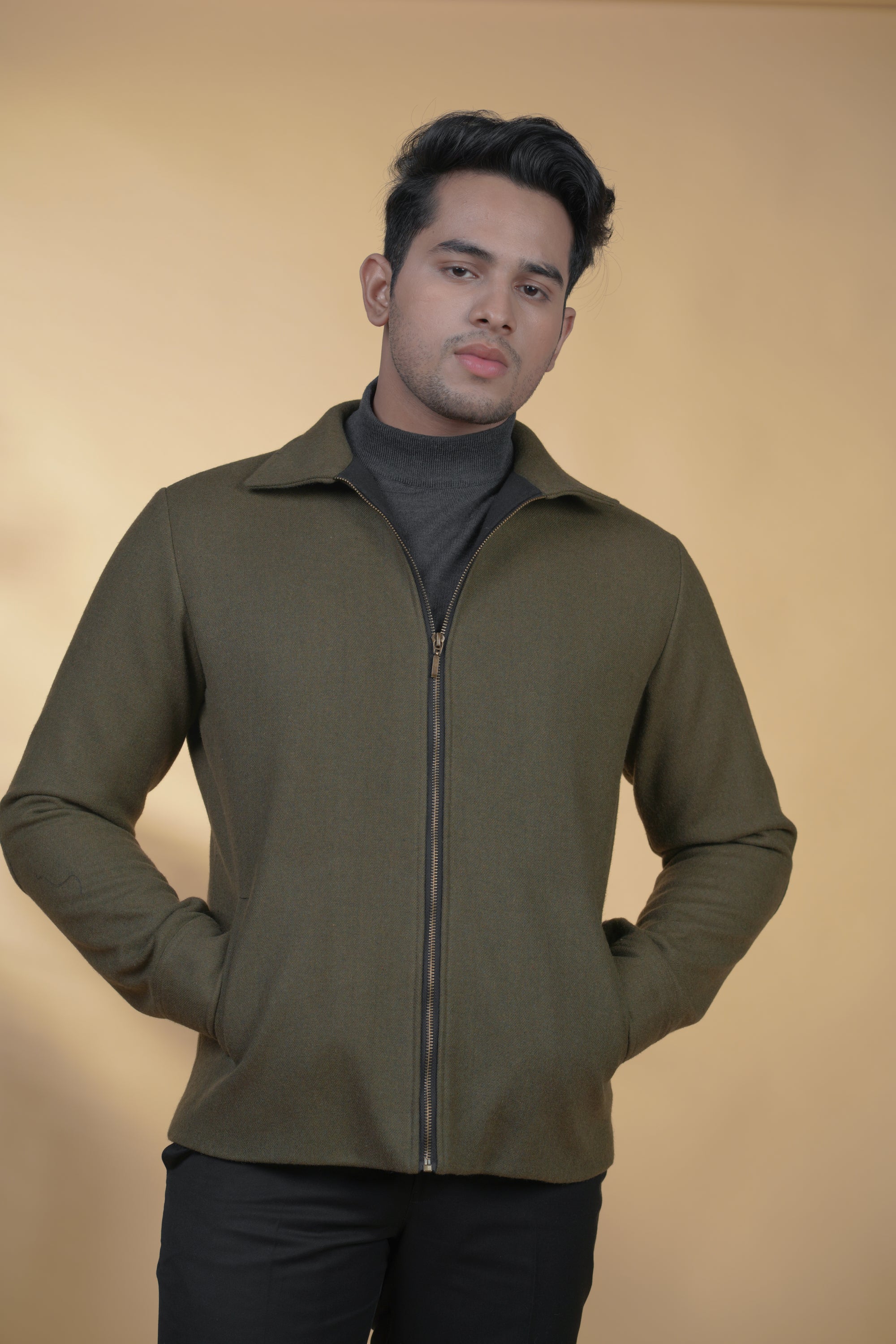 Mehandi Green Zipper Jacket