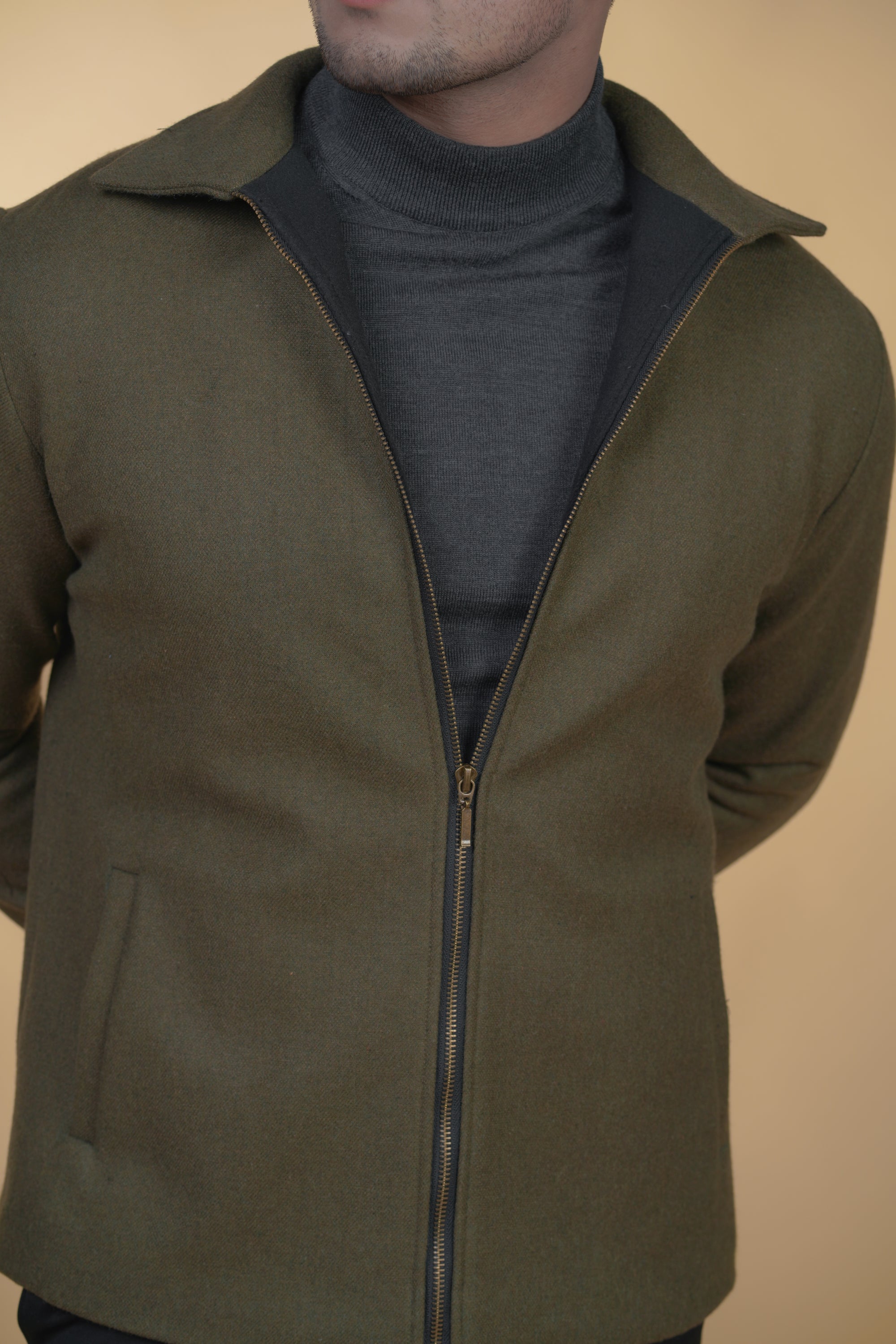 Mehandi Green Zipper Jacket