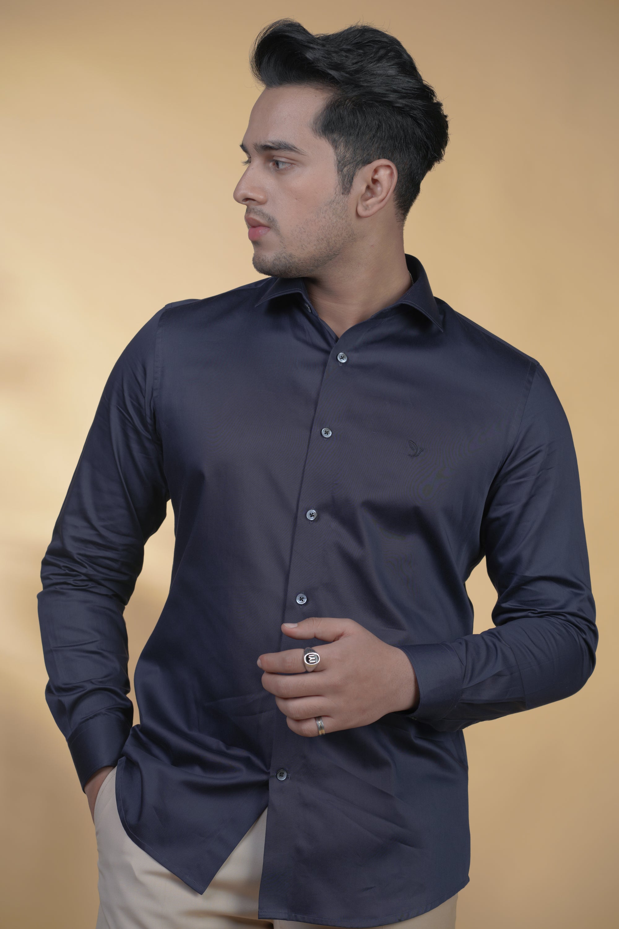 Navy Blue Classic Shirt in Luxury Cotton
