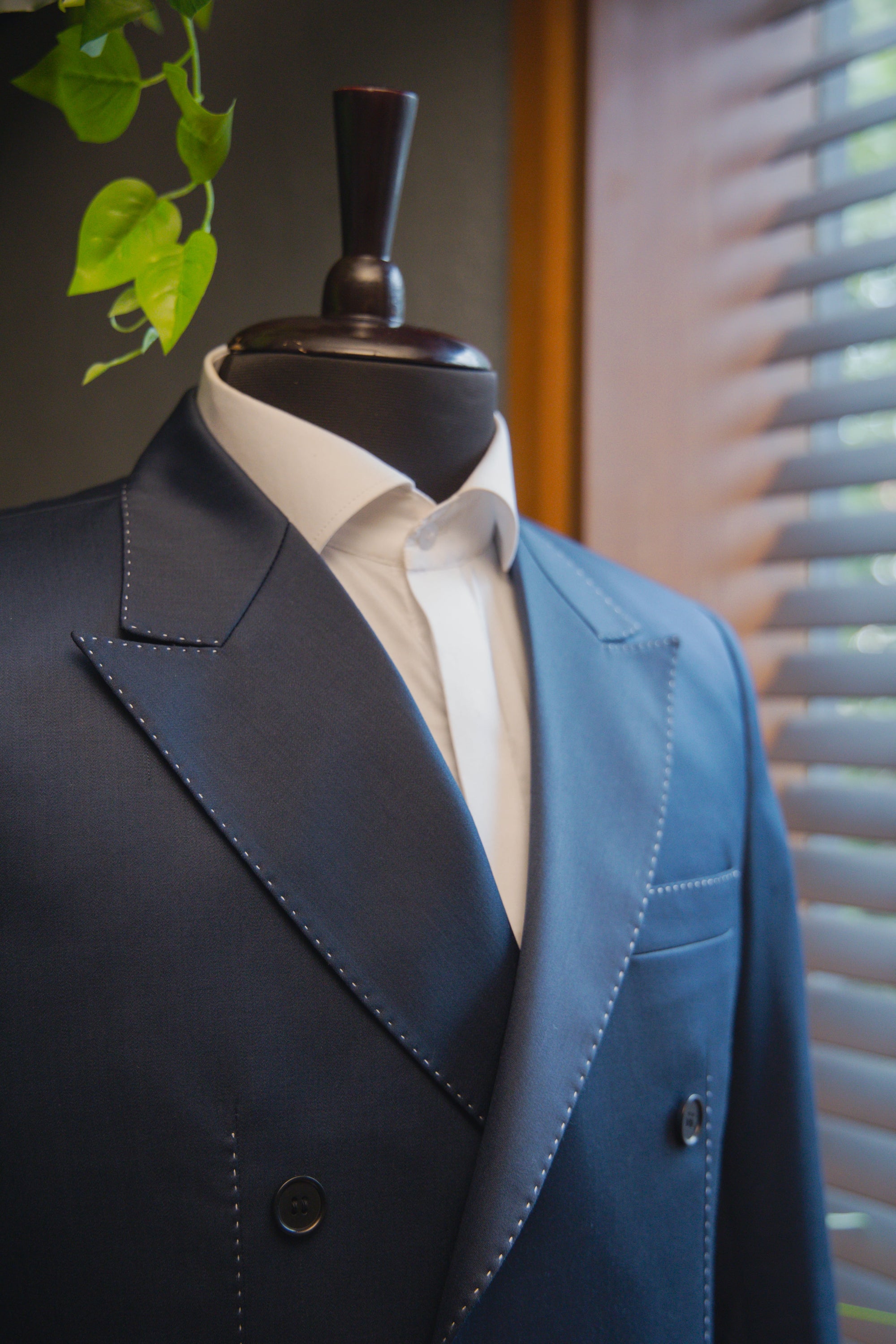 Blue Double Breasted Deconstructed Suit