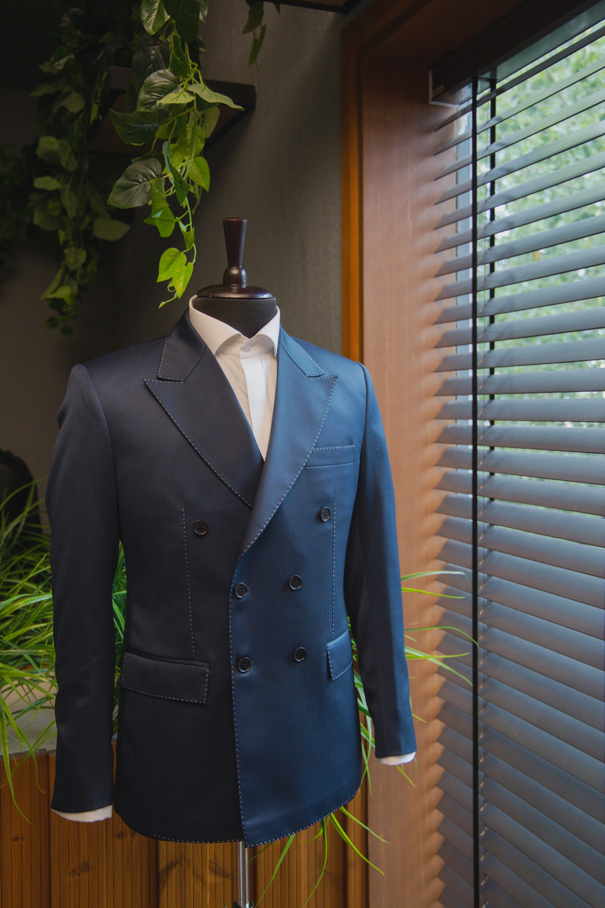 Blue Double Breasted Deconstructed Suit