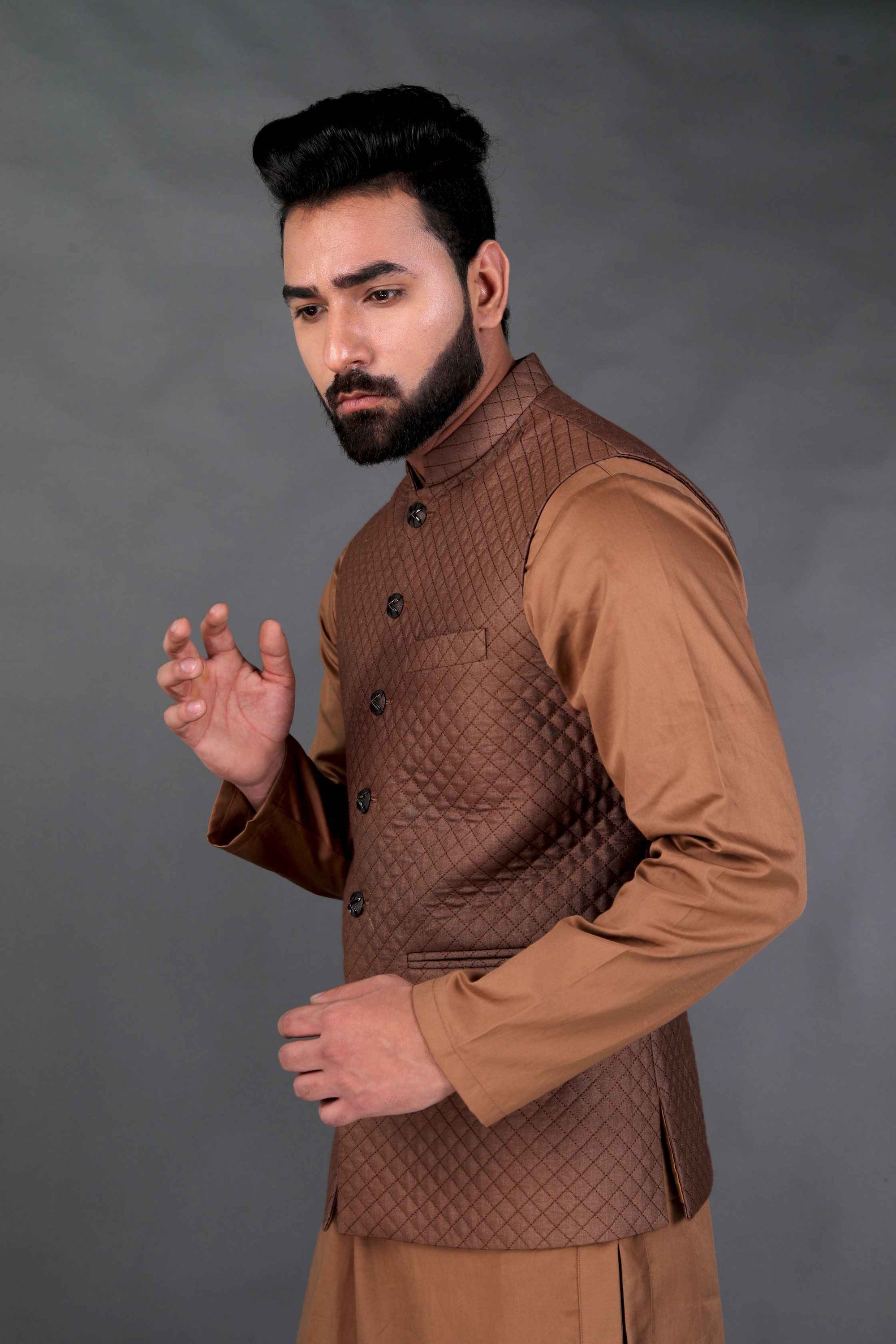 Quilted Silk Brown Bundi Jacket