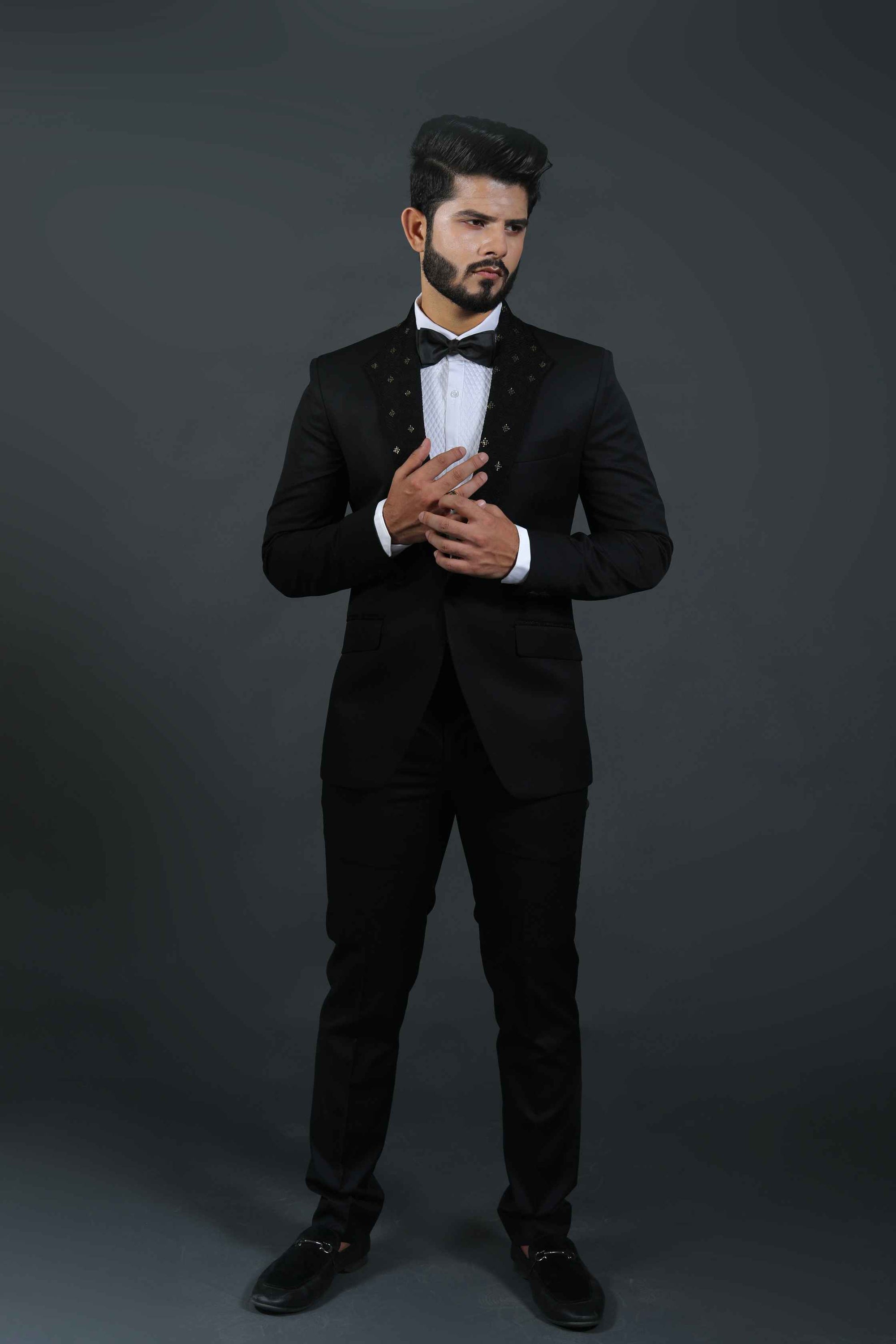 Black Embroidered Tuxedo Set