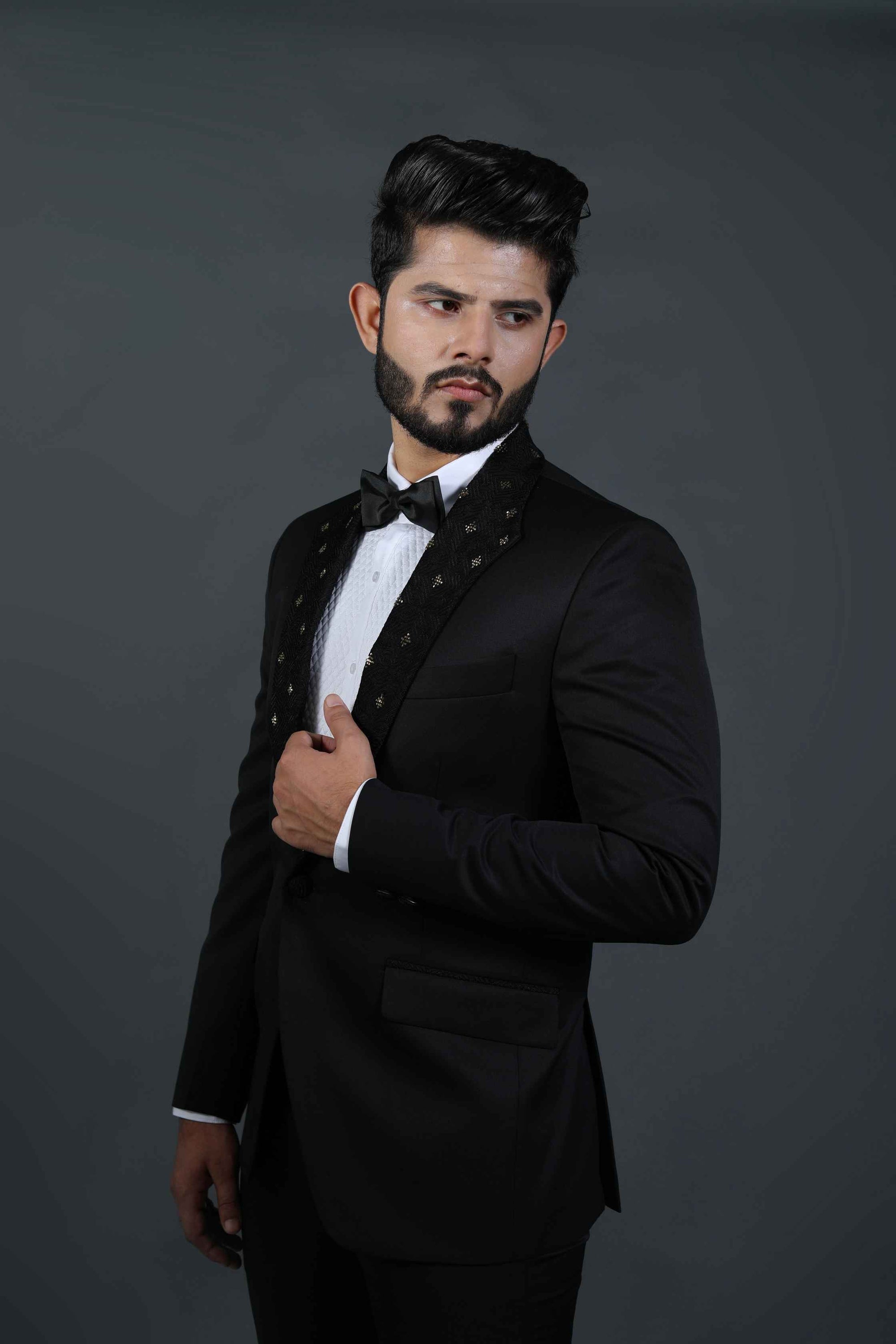Black Embroidered Tuxedo Set