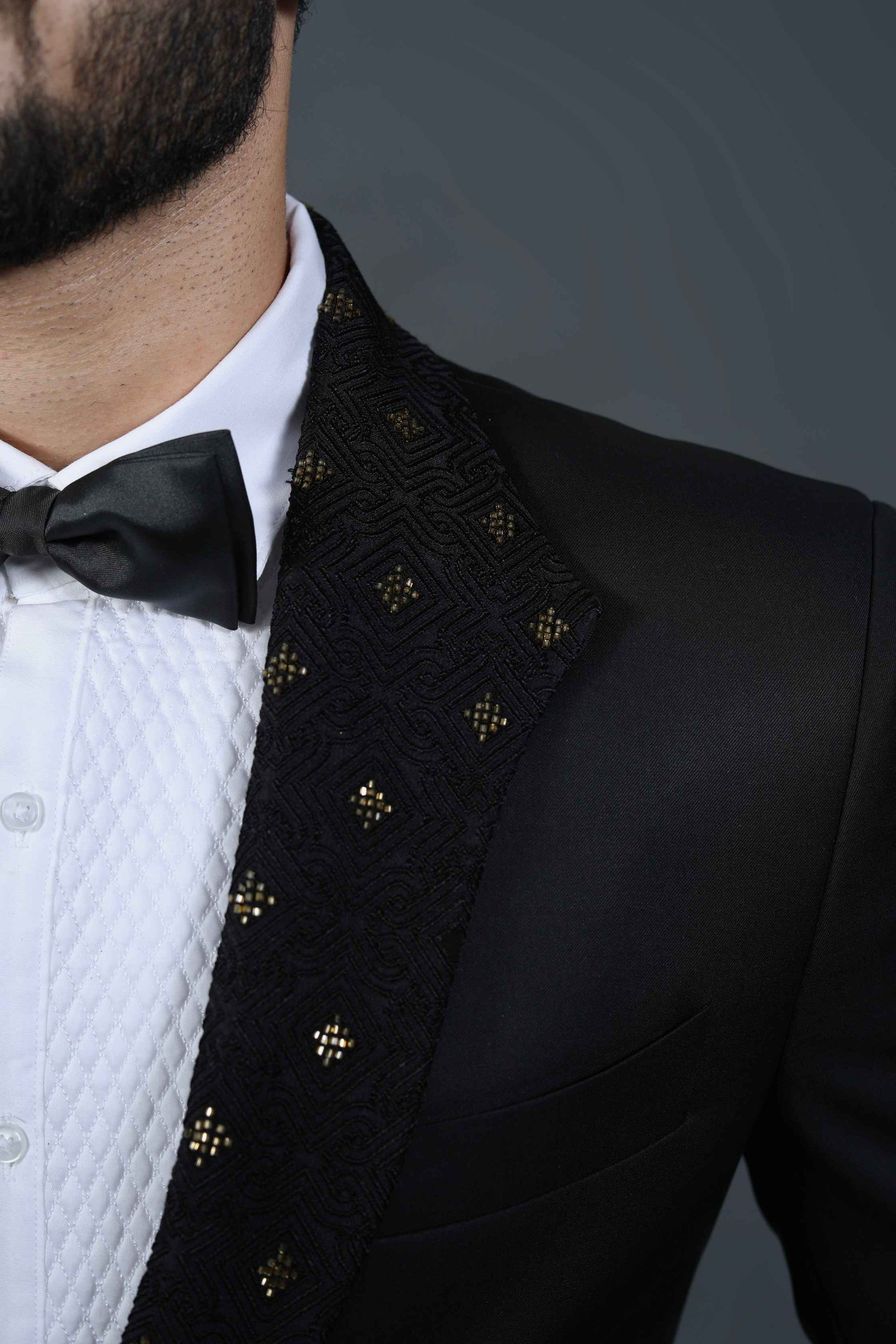 Black Embroidered Tuxedo Set