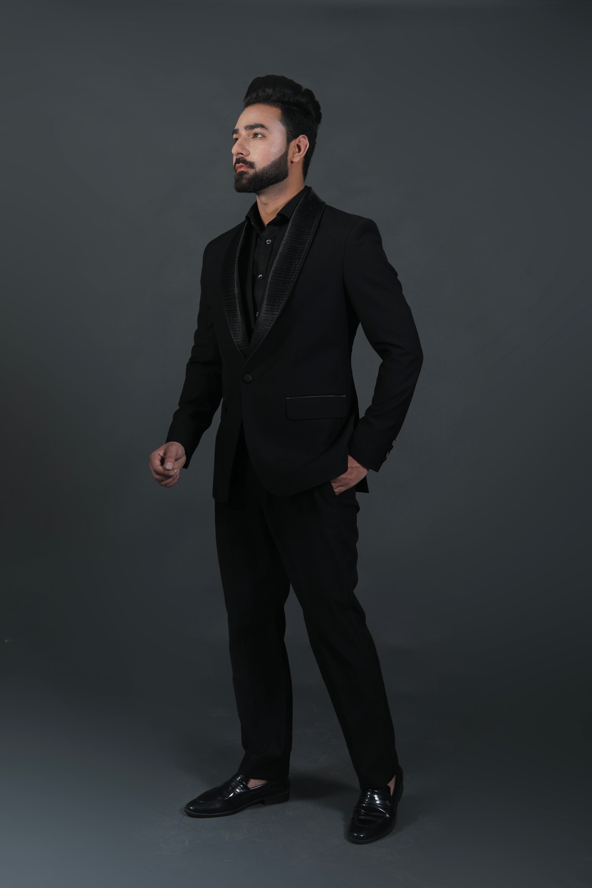 Concept Black Pleated Tuxedo Suit
