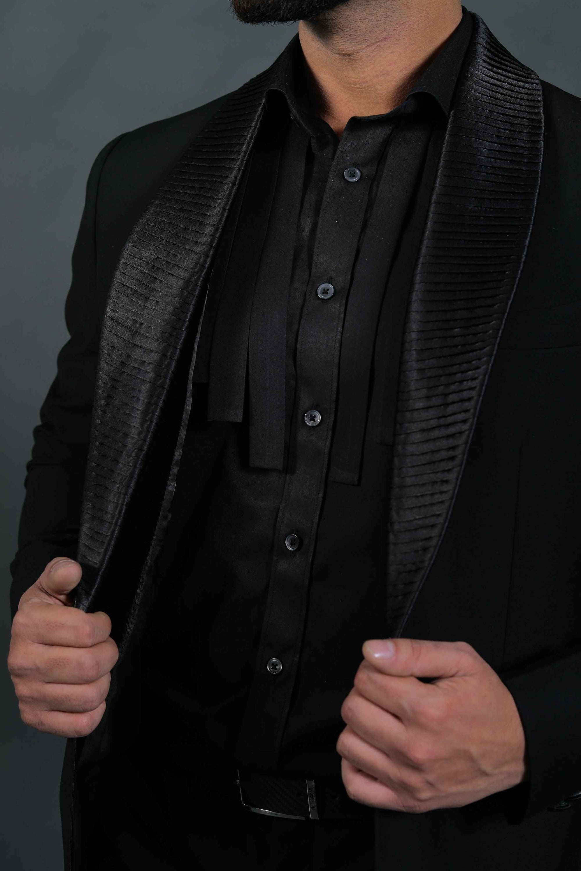Concept Black Pleated Tuxedo Suit
