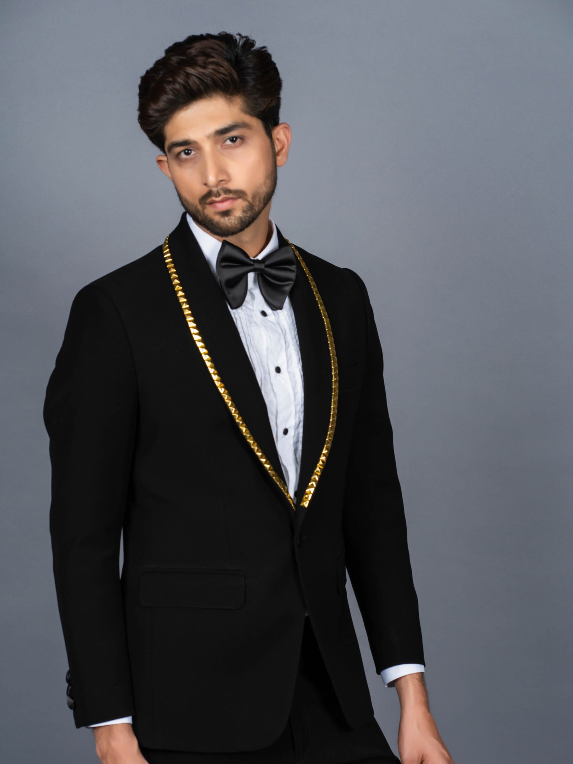 Concept Golden Metal Black Tuxedo Suit
