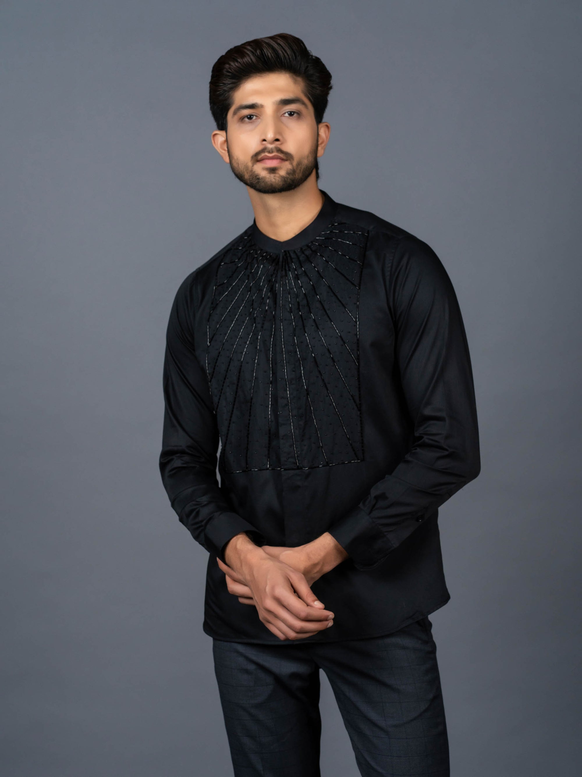 Black Shirt with Hand-Embroidery