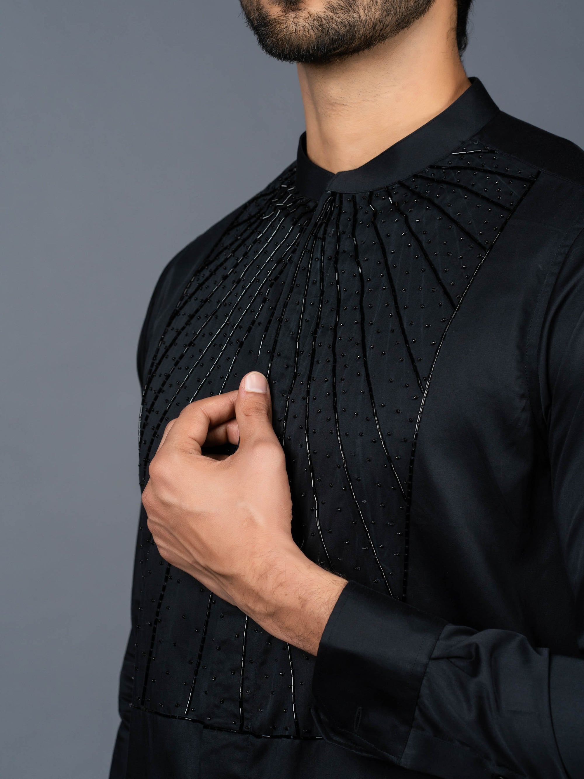 Black Shirt with Hand-Embroidery