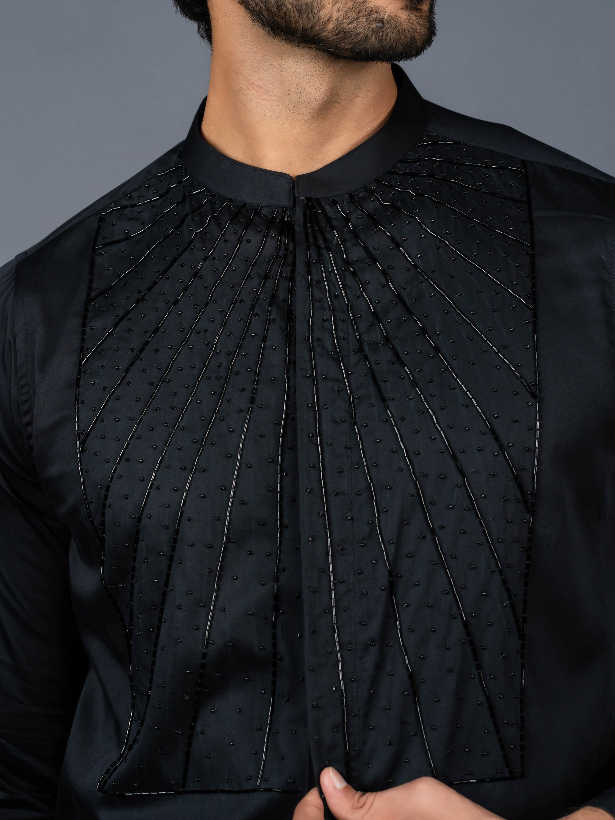 Black Shirt with Hand-Embroidery