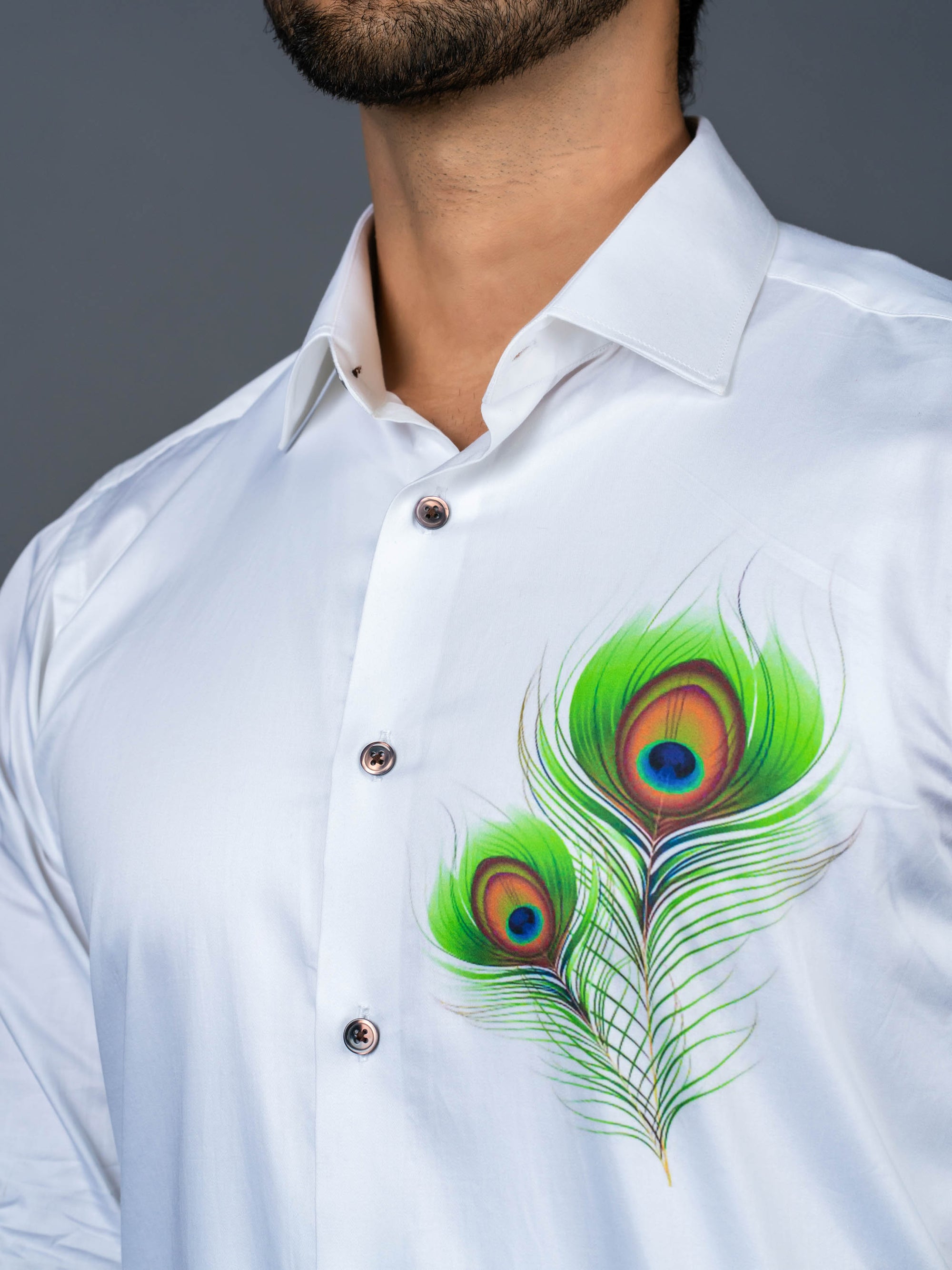White Shirt with Feather Print
