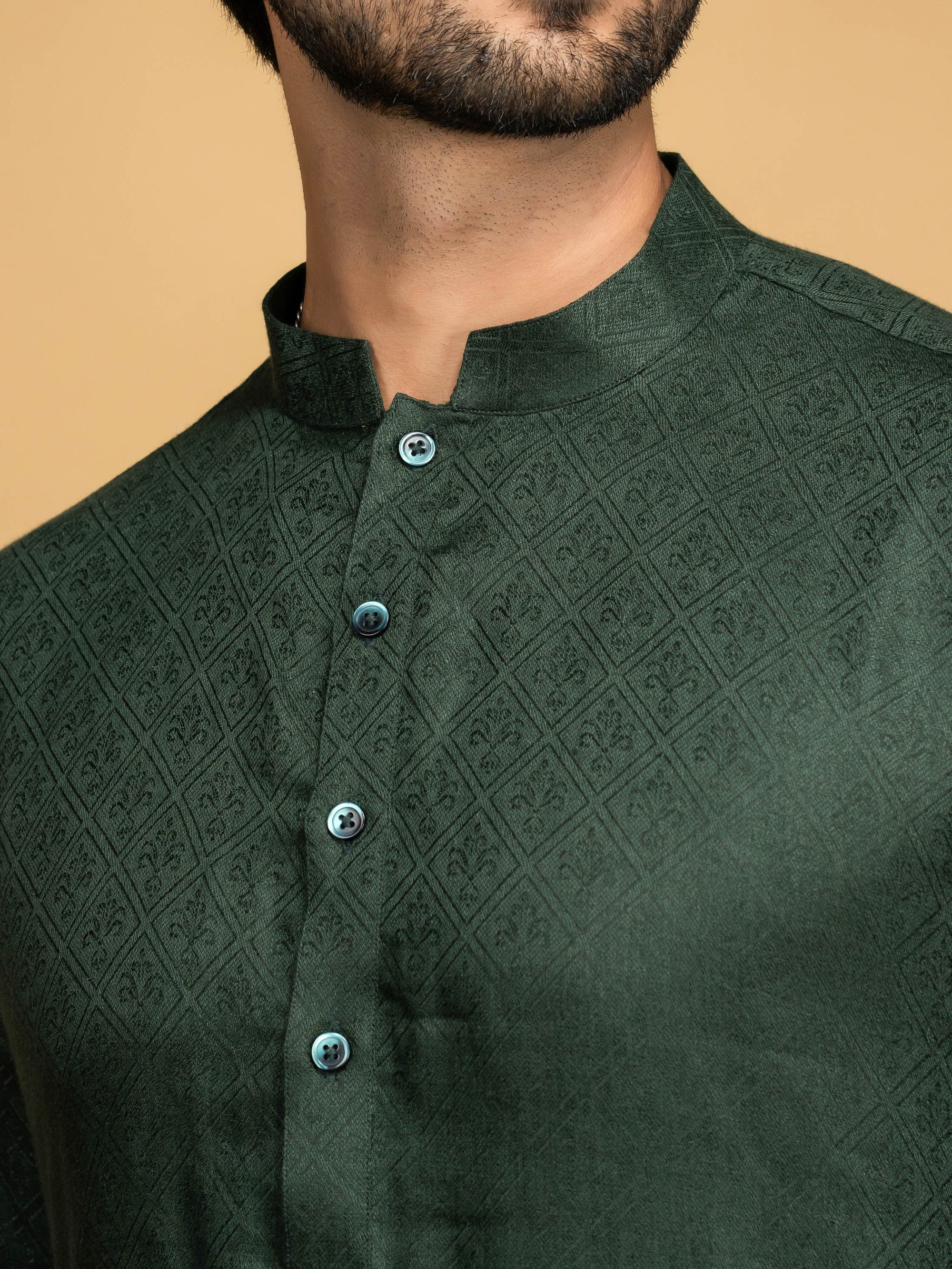 Dark Green Jacquard Kurta Set