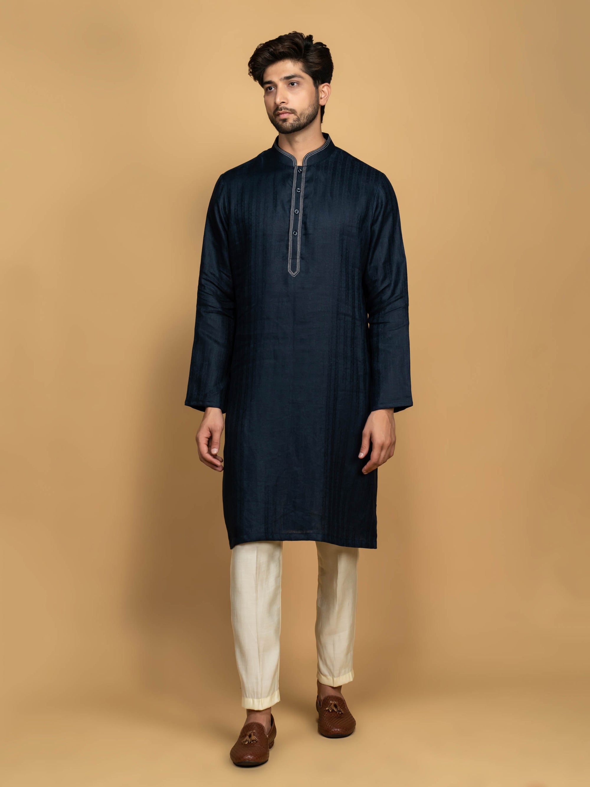 Midnight Blue Jacquard Kurta Set