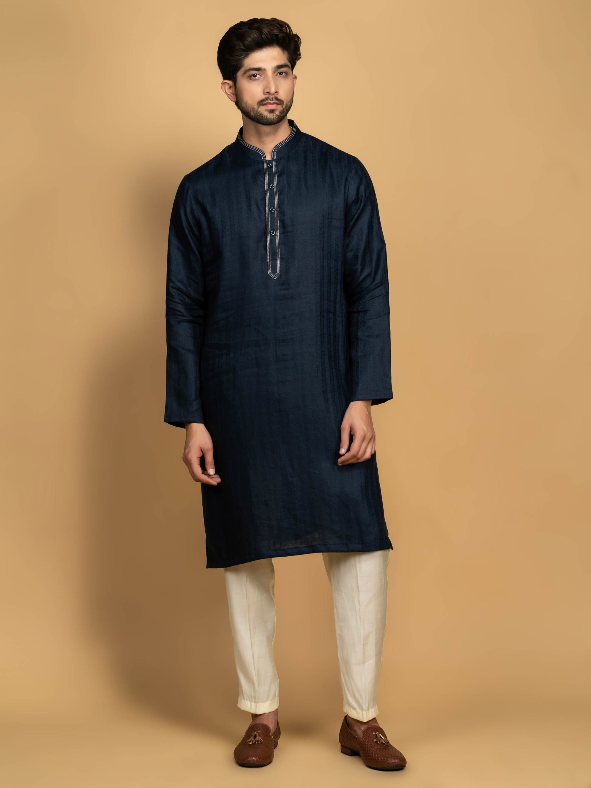Midnight Blue Jacquard Kurta Set