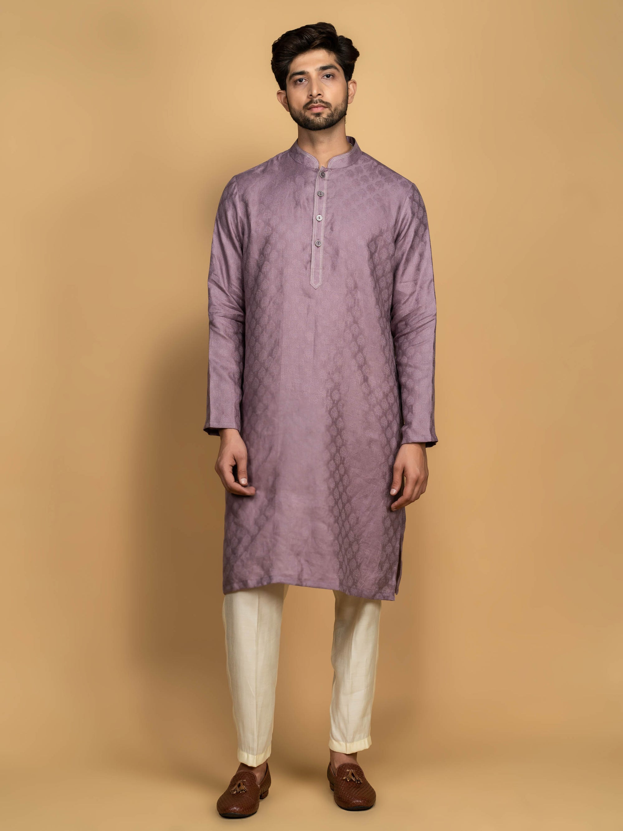 Lilac Jacquard Kurta Set