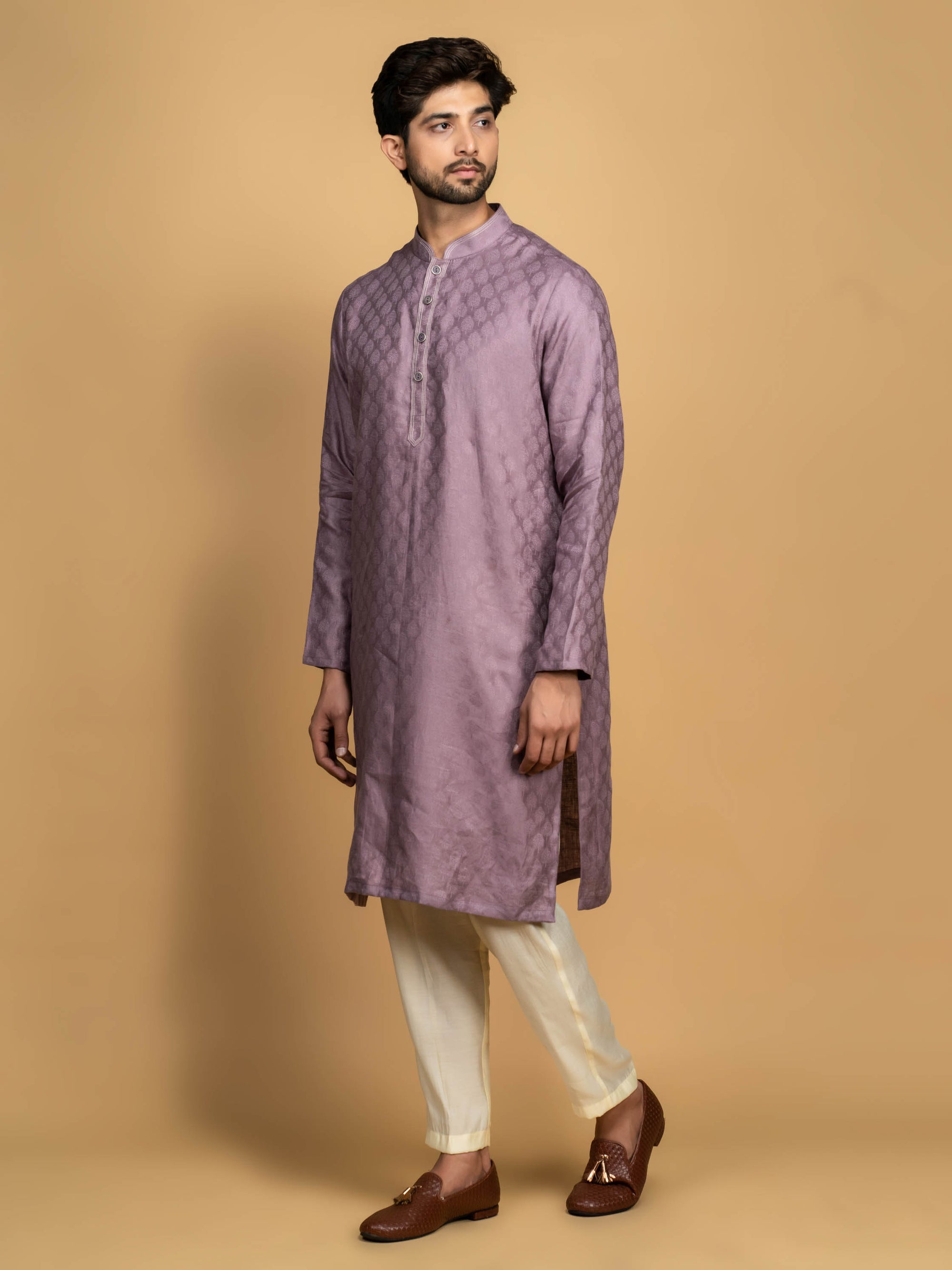 Lilac Jacquard Kurta Set