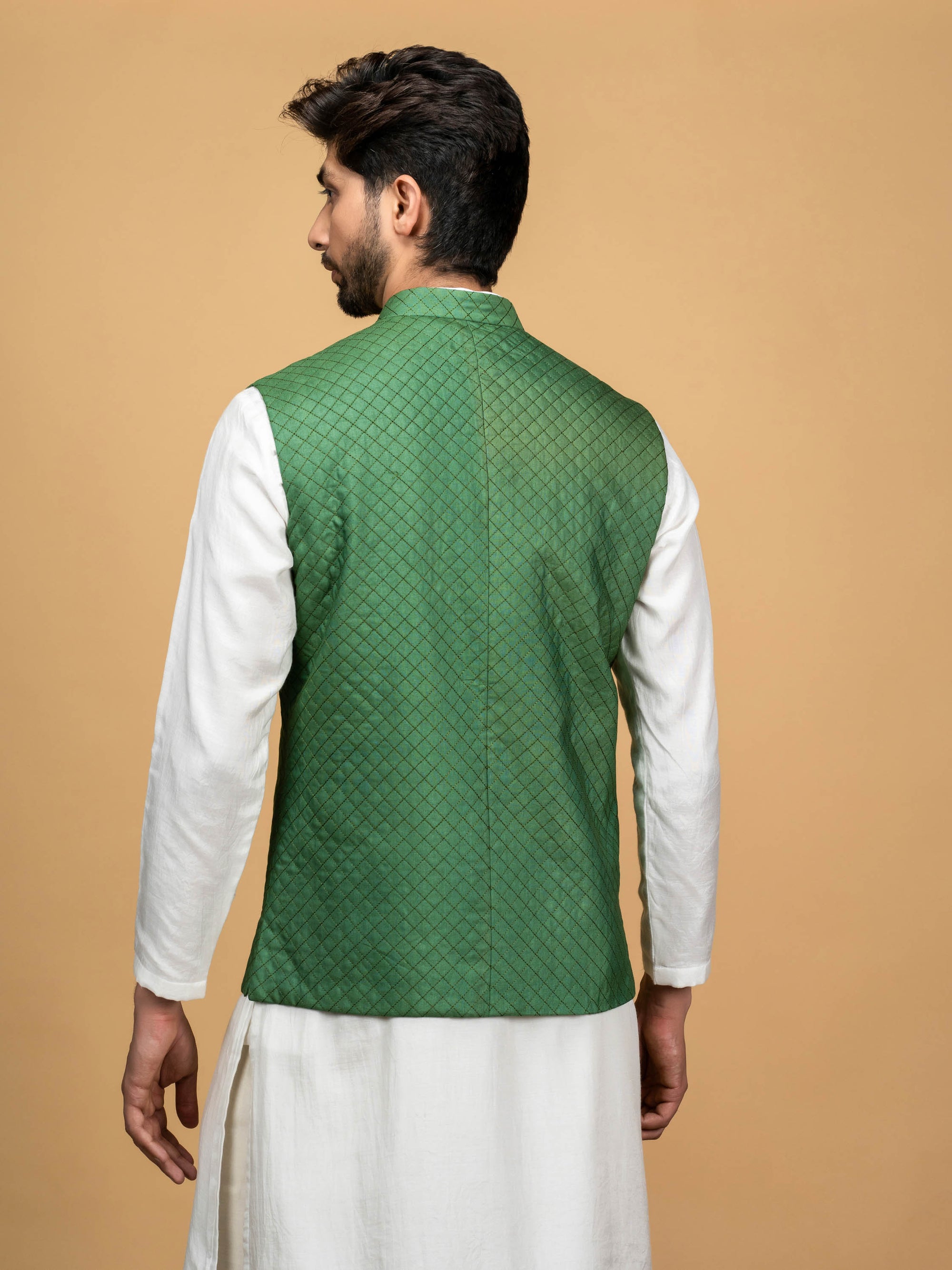 Green Quilted Silk Bundi Jacket