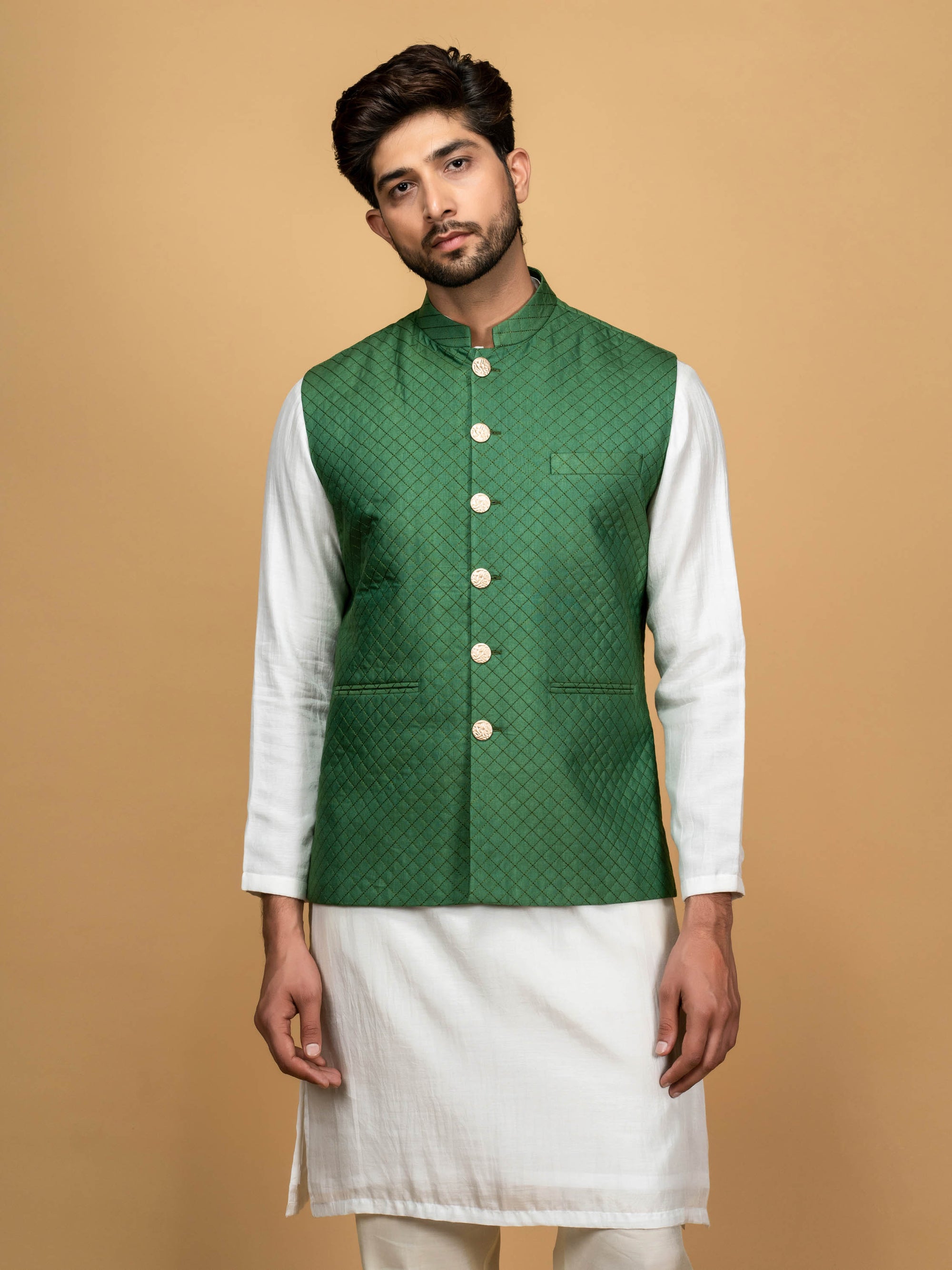 Green Quilted Silk Bundi Jacket