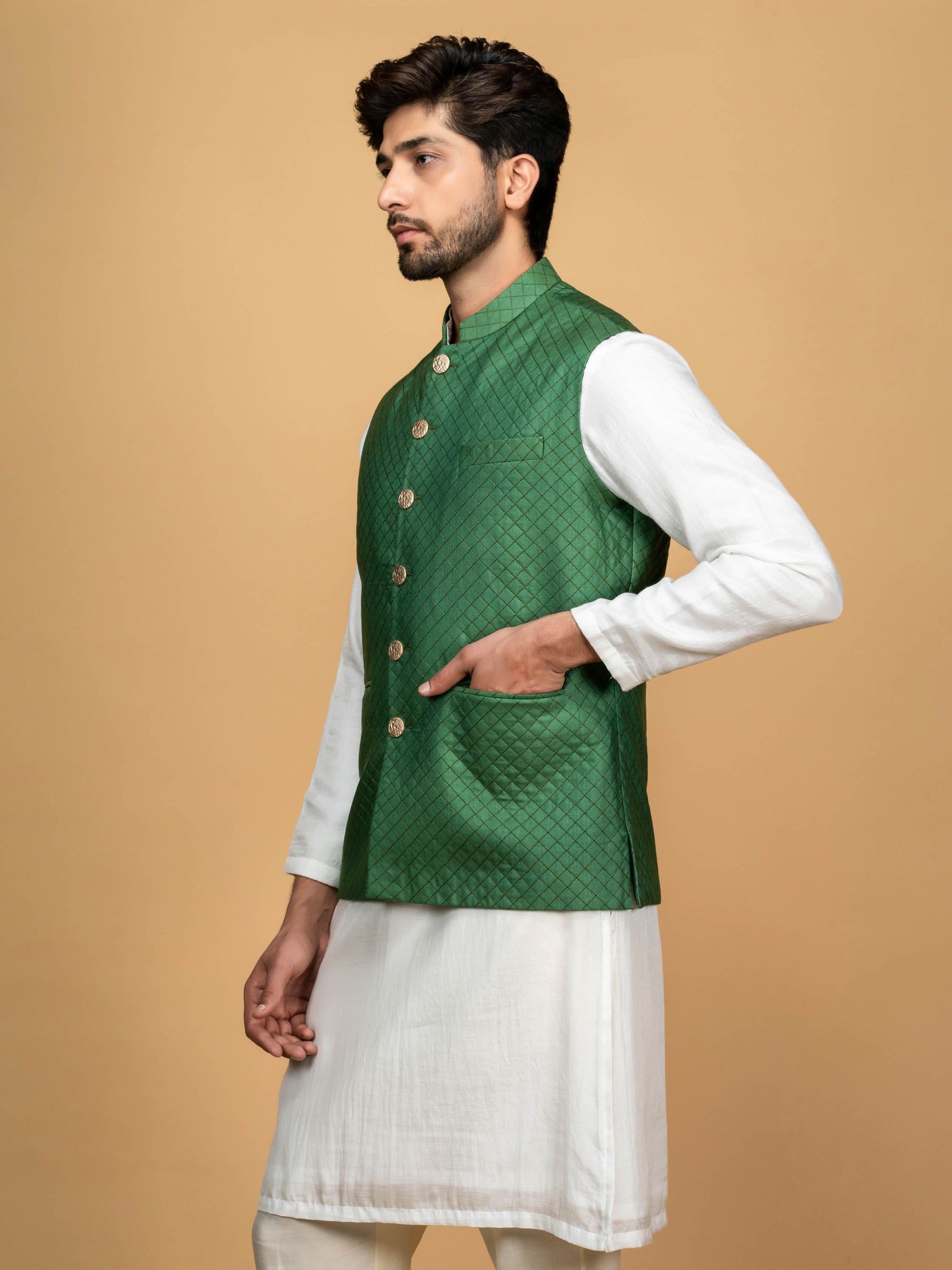 Green Quilted Silk Bundi Jacket