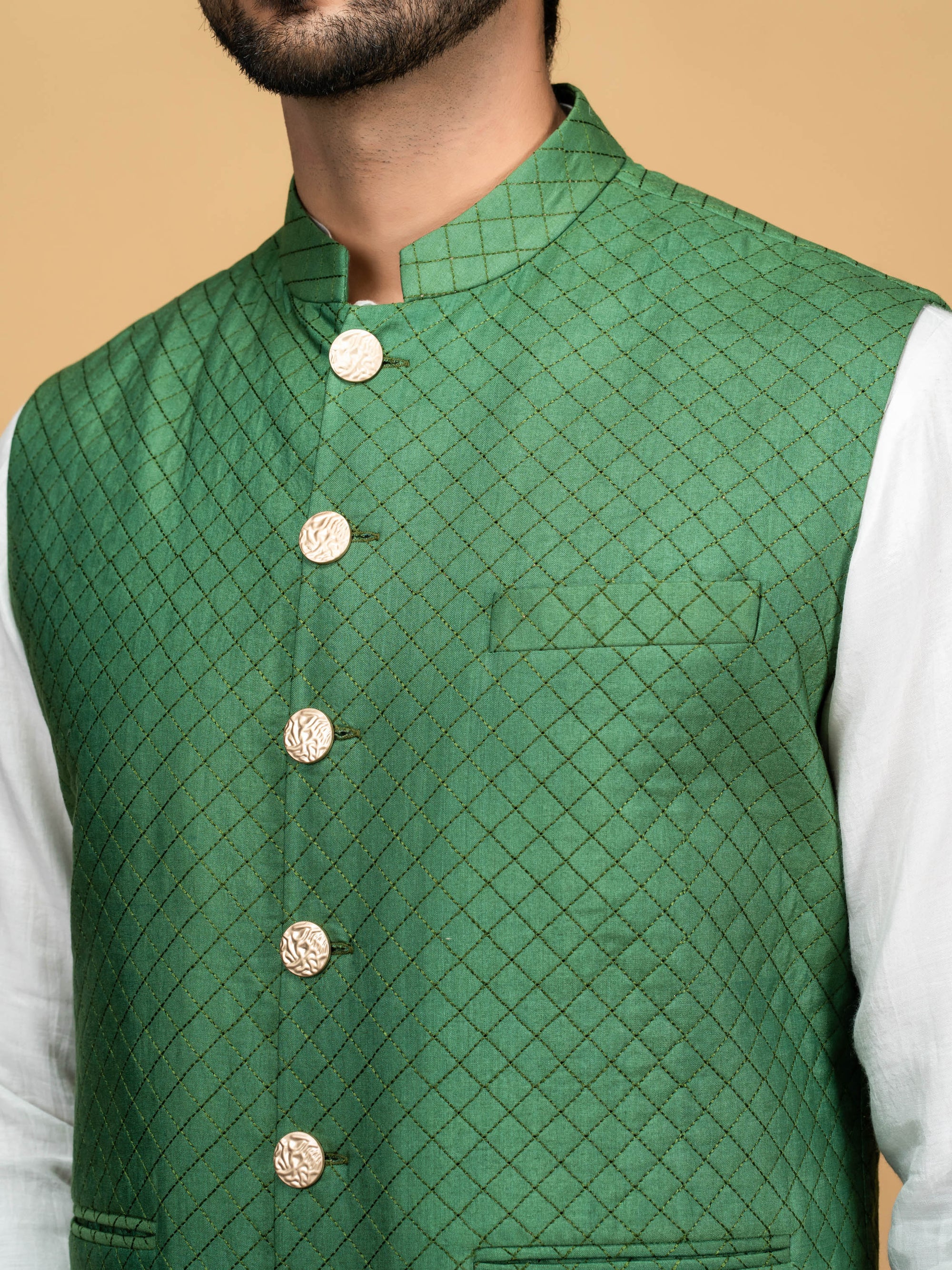 Green Quilted Silk Bundi Jacket