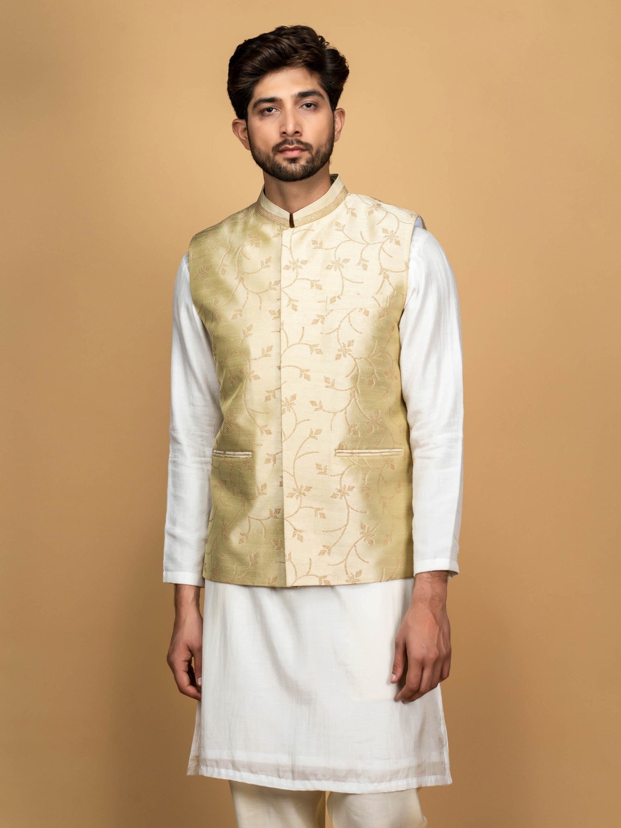 Pastel Green Silk Bundi Jacket