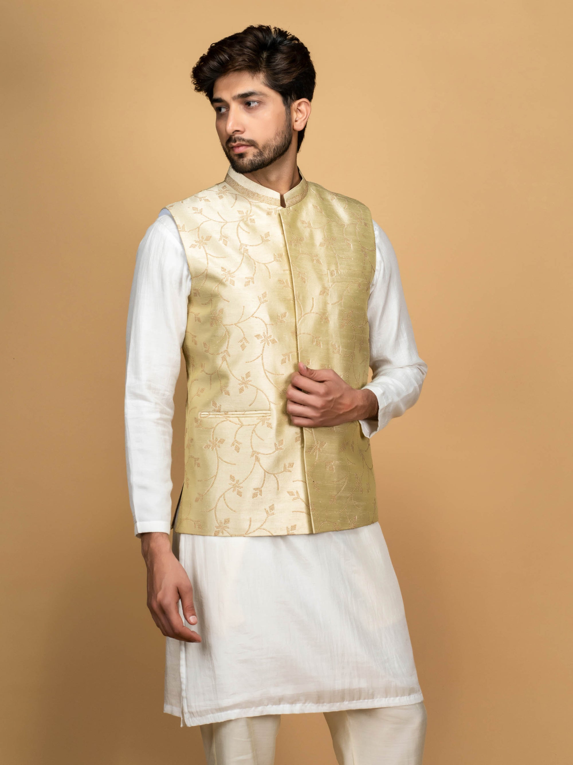 Pastel Green Silk Bundi Jacket
