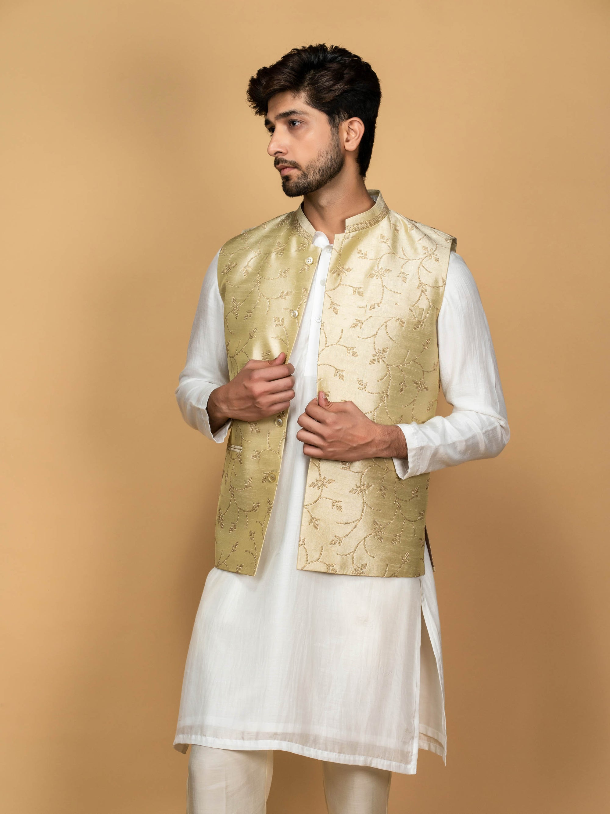 Pastel Green Silk Bundi Jacket