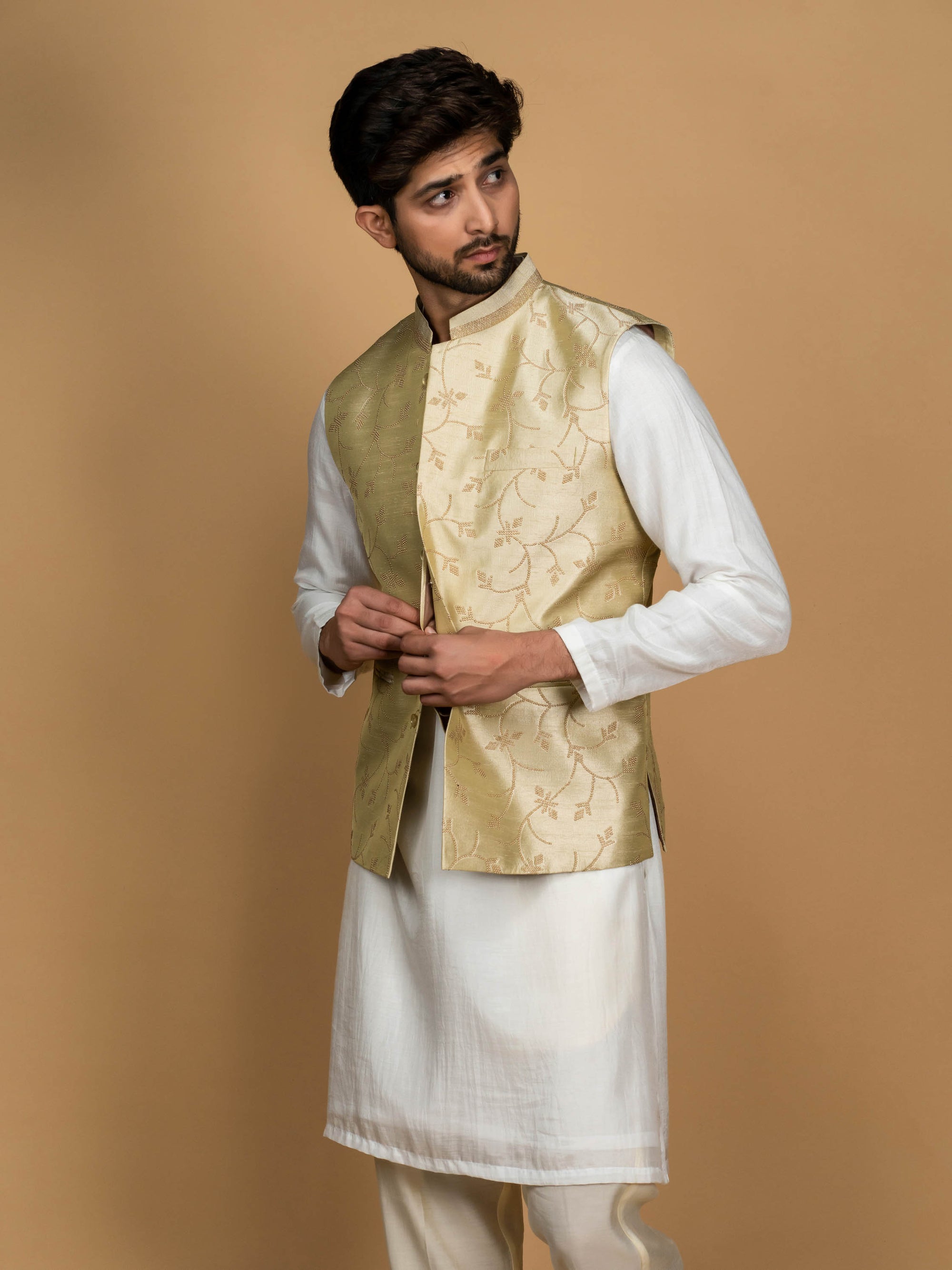 Pastel Green Silk Bundi Jacket