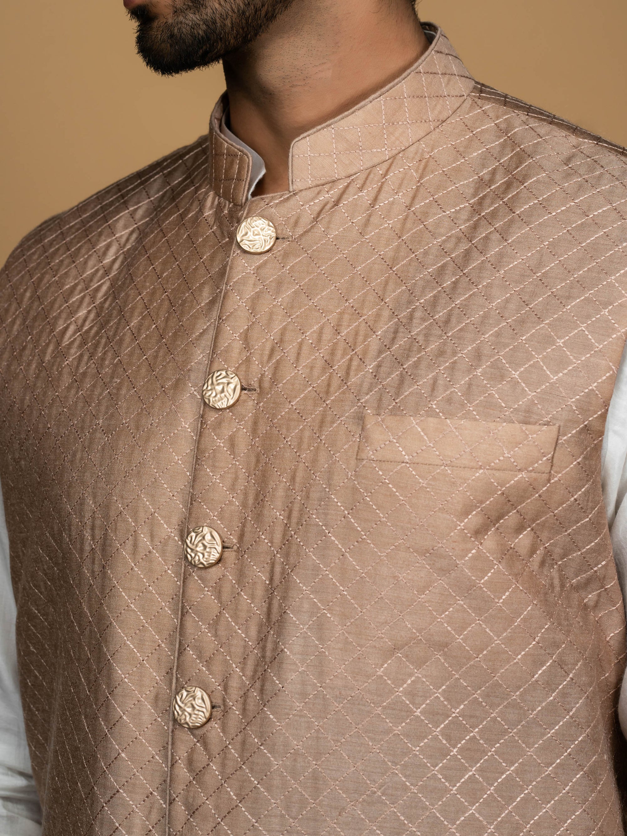 Light Brown Quilted Silk Bundi Jacket