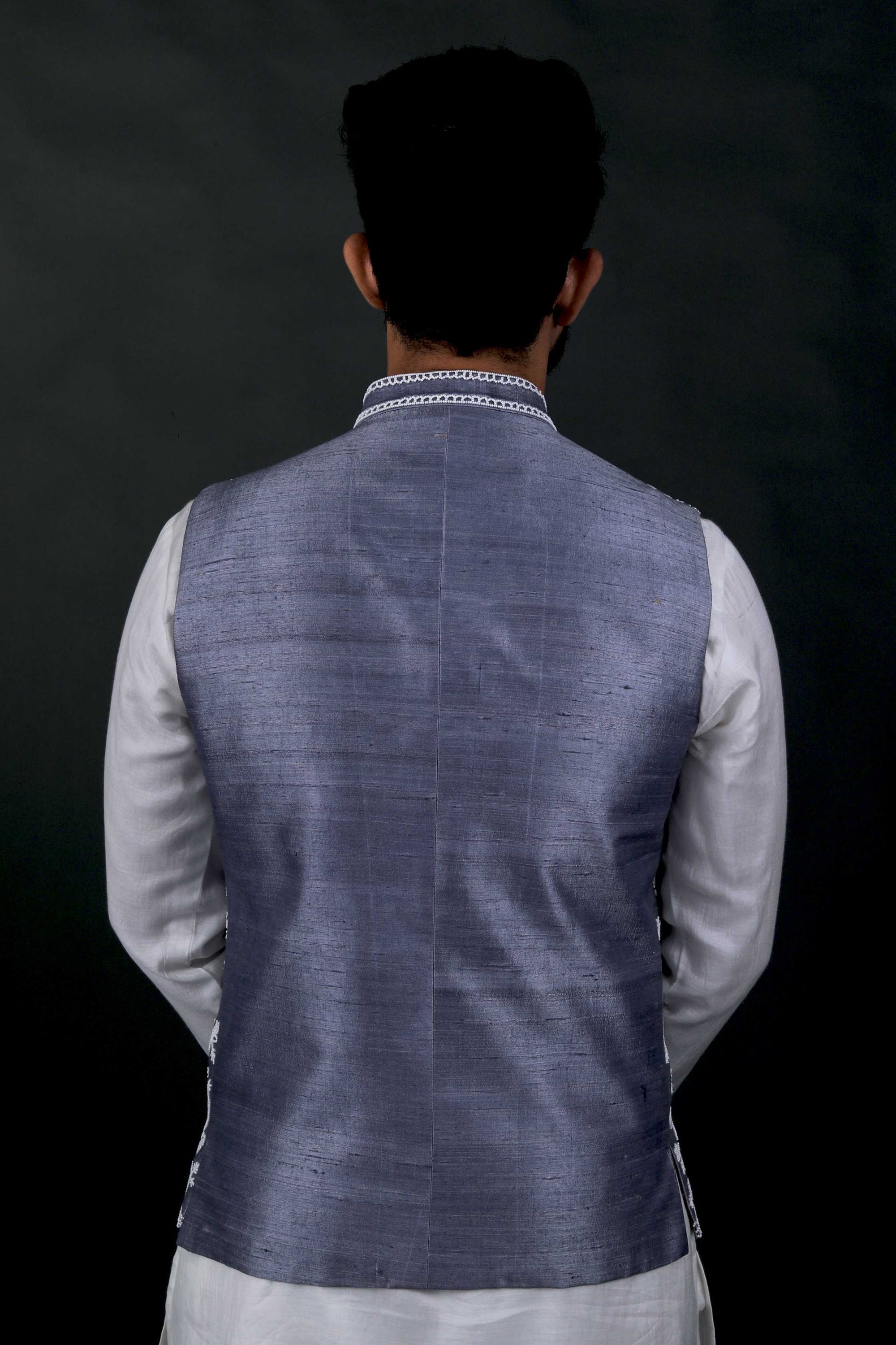 Grey Hand Embroidered Bundi Jacket