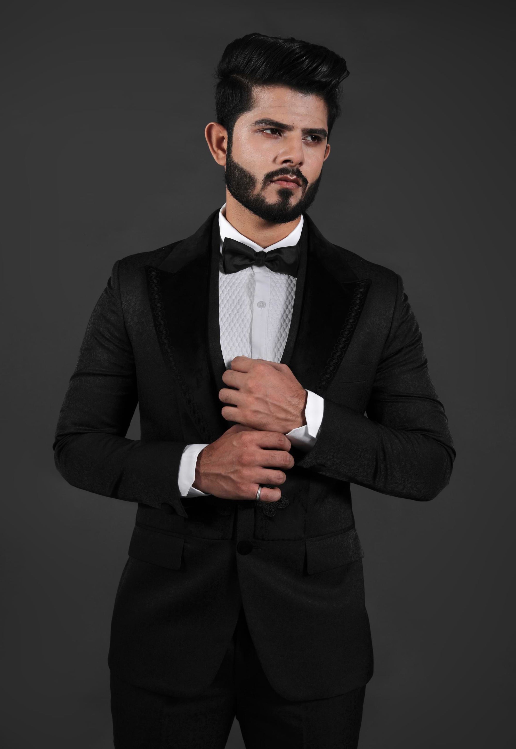 Ornamental Jacquard Black Suit