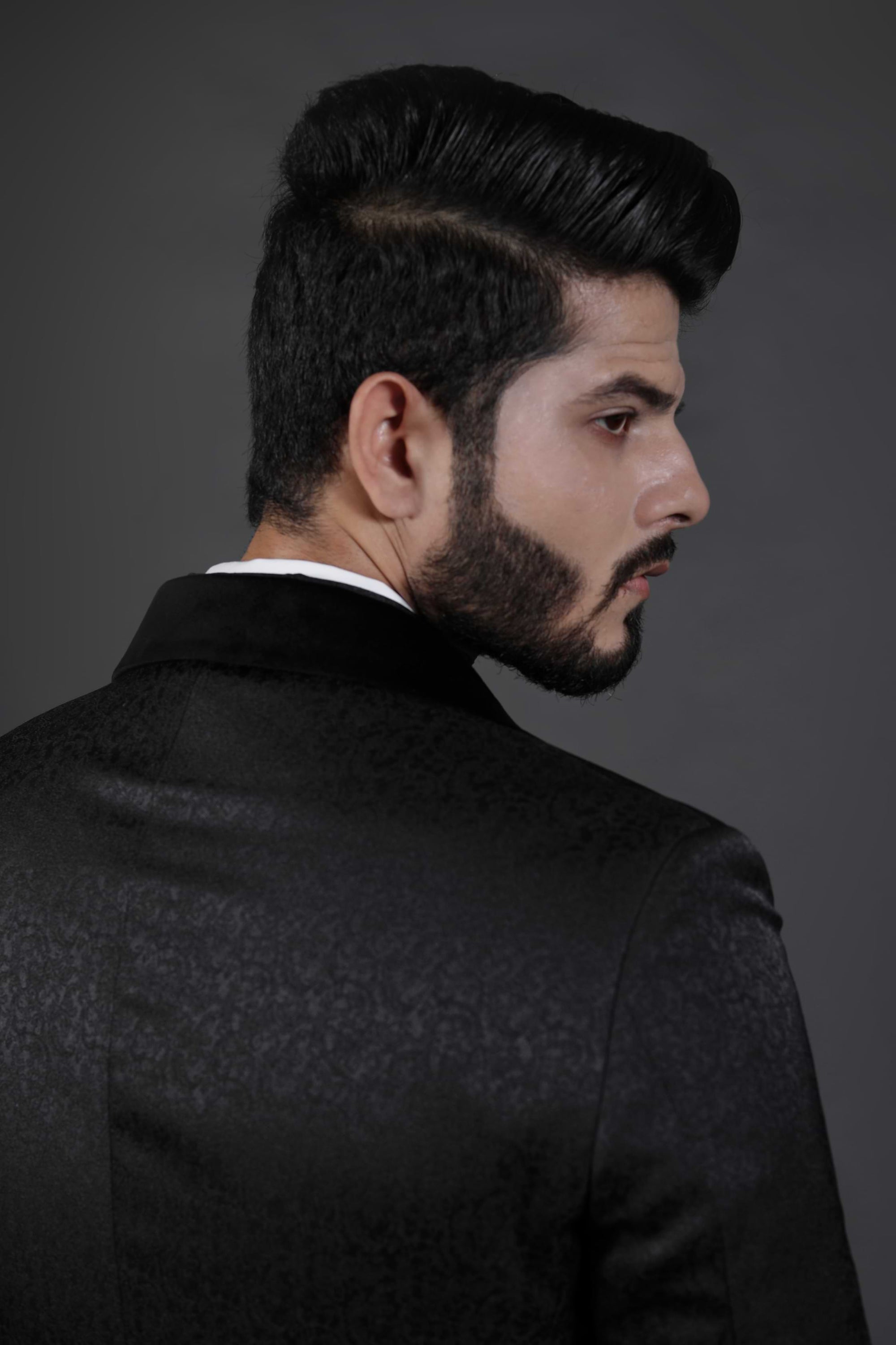 Ornamental Jacquard Black Suit