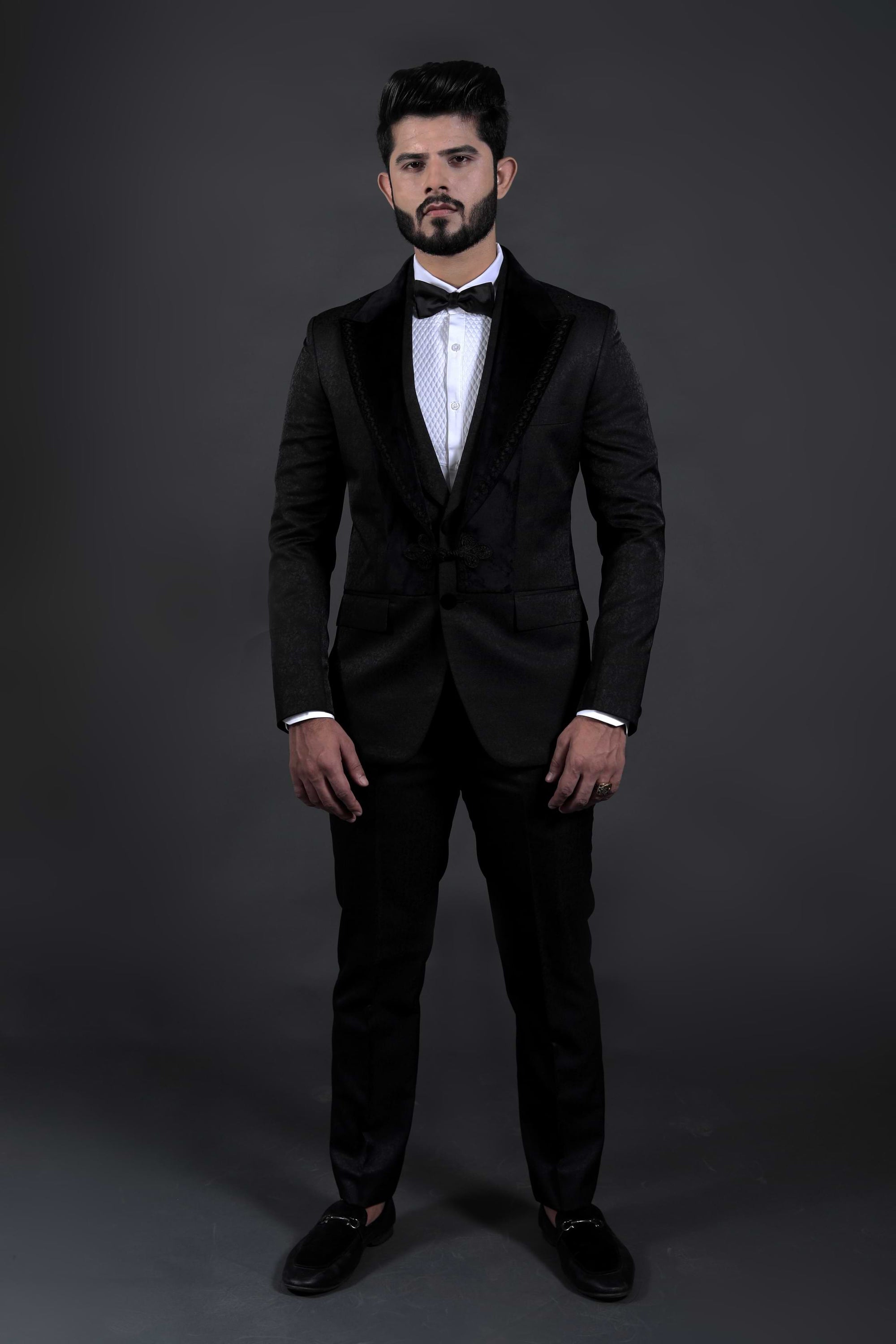 Ornamental Jacquard Black Suit
