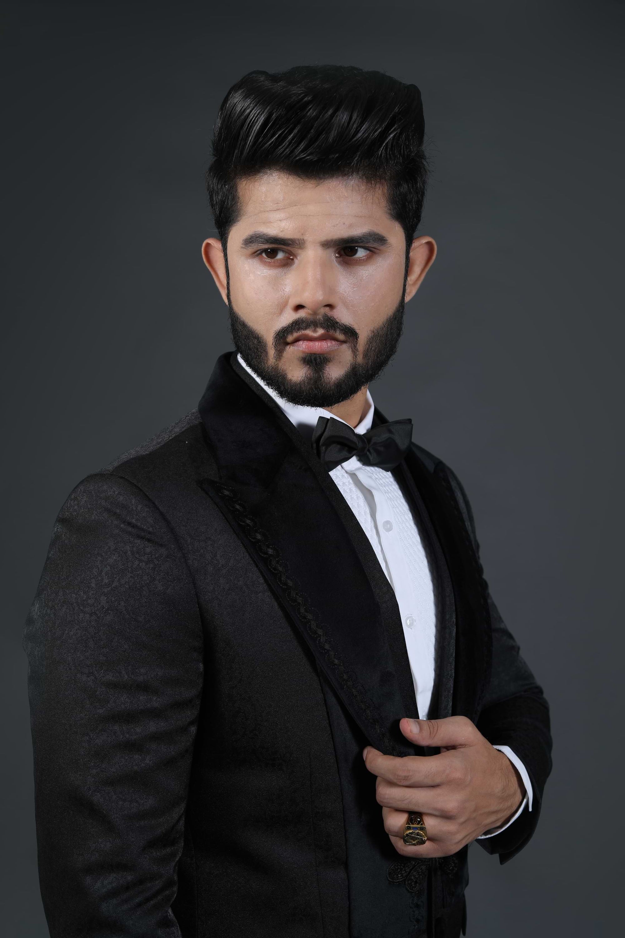 Ornamental Jacquard Black Suit
