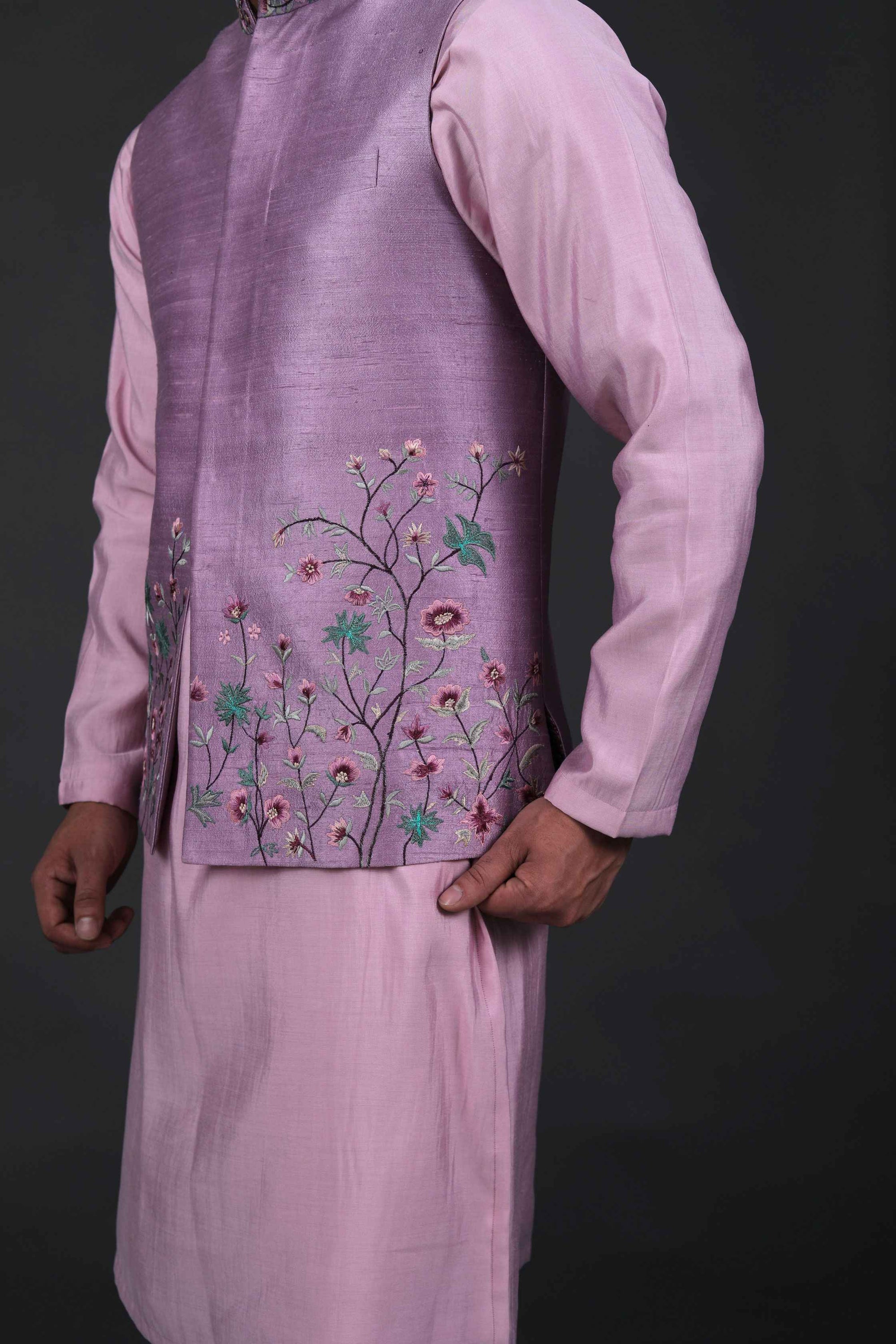 Pink Hand-Embroidered Silk Bundi Jacket